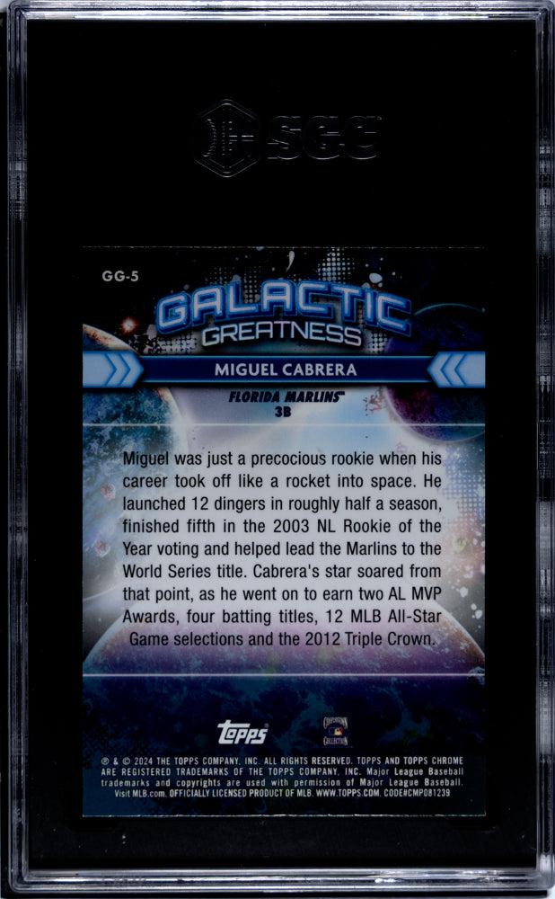 2024 Topps Cosmic Chrome Galactic Greatness Miguel Cabrera #GG-5 SGC 9.5