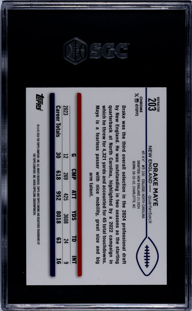 2024 Topps Chrome Refractor Drake Maye #203 RC SGC 9
