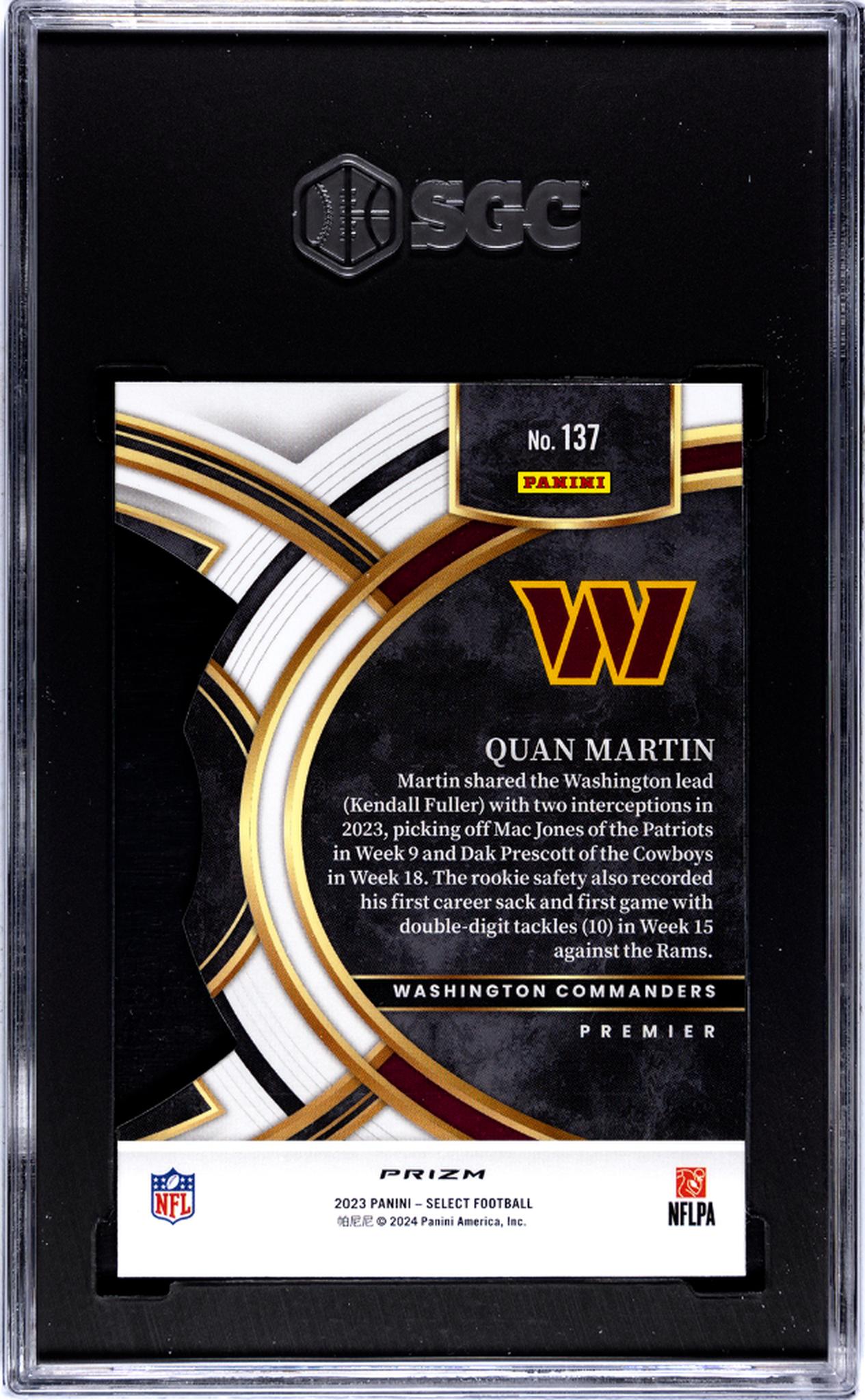 2023 Select #137 Quan Martin Zebra Die-Cut Prizm SGC 10