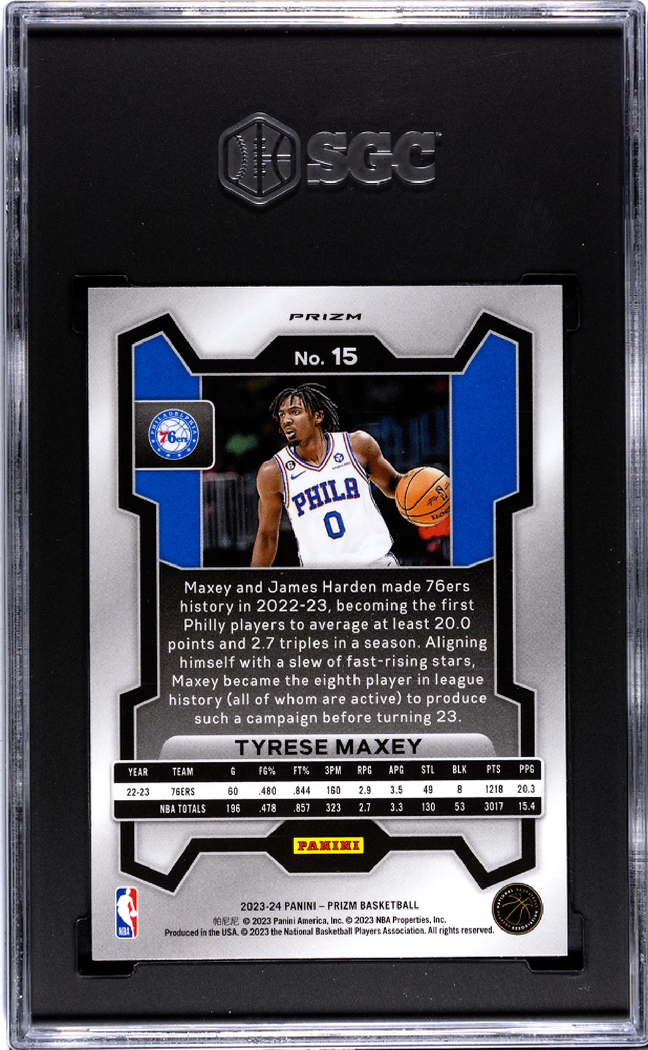 2023-24 Panini Prizm #15 Tyrese Maxey Ice Prizm SGC 9.5