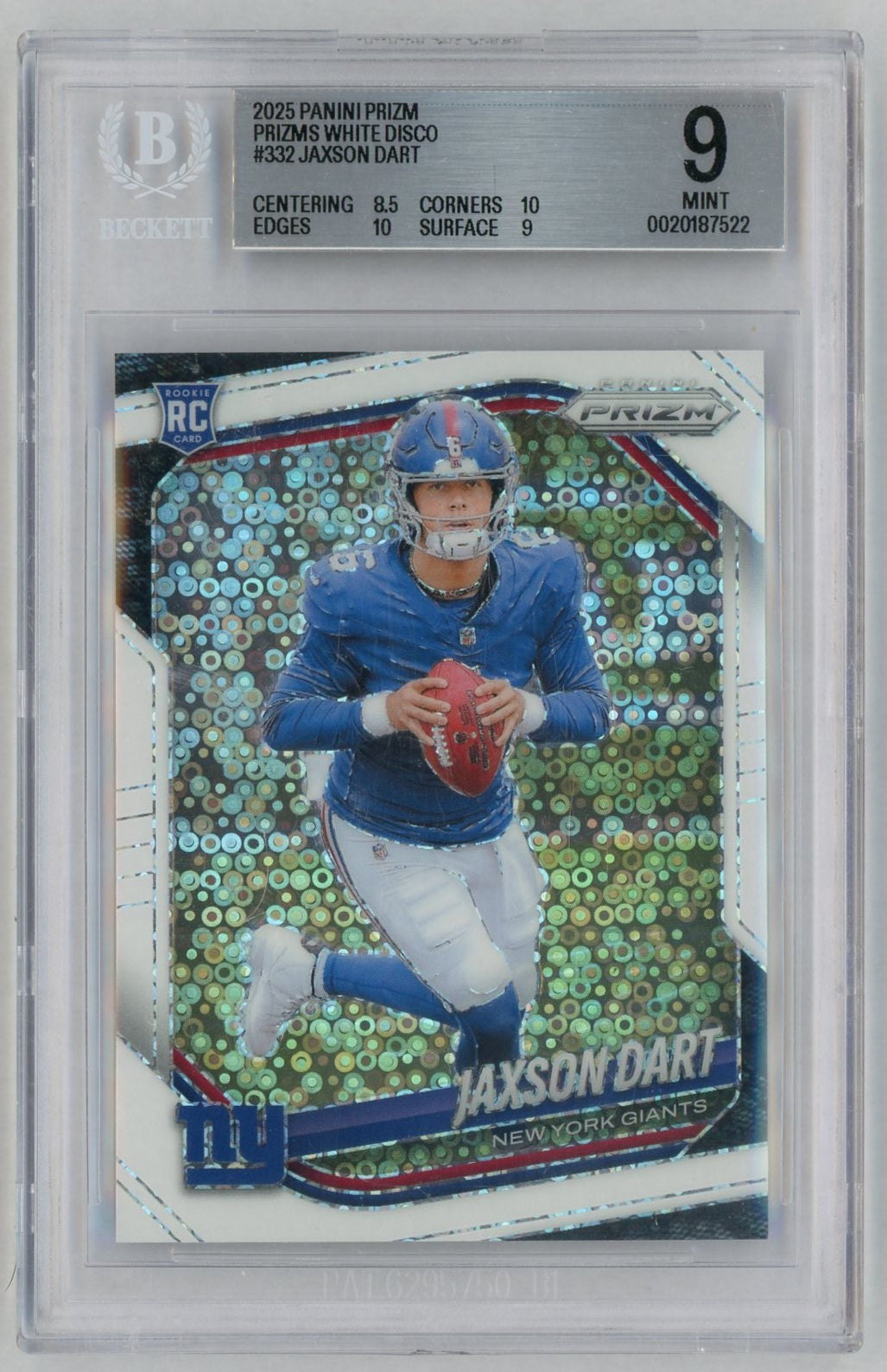 2025 Panini Prizm Jaxson Dart #332 Prizms White Disco RC Beckett 9