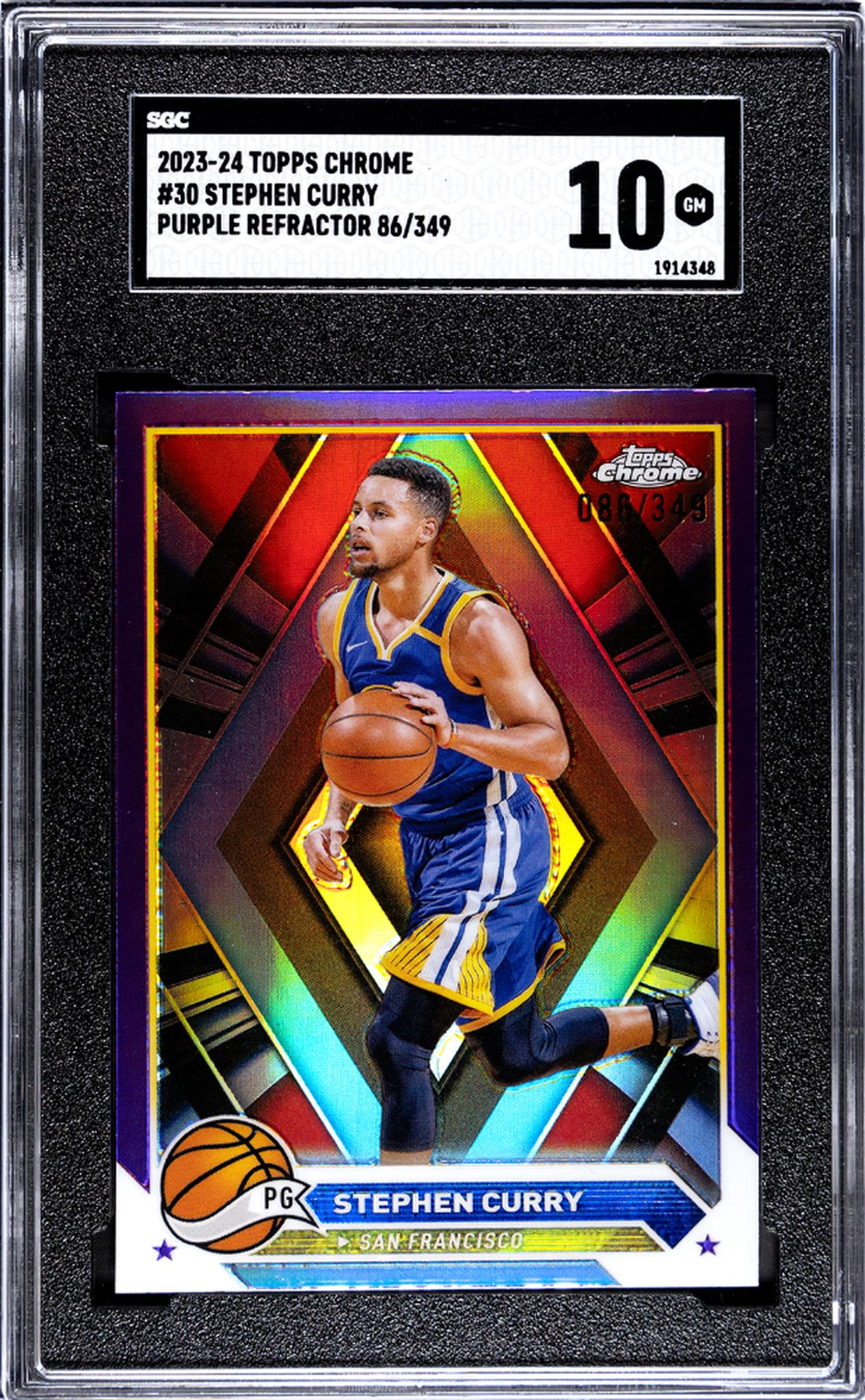 2023-24 Topps Chrome #30 Stephen Curry Purple Ref. 86/349 SGC 10