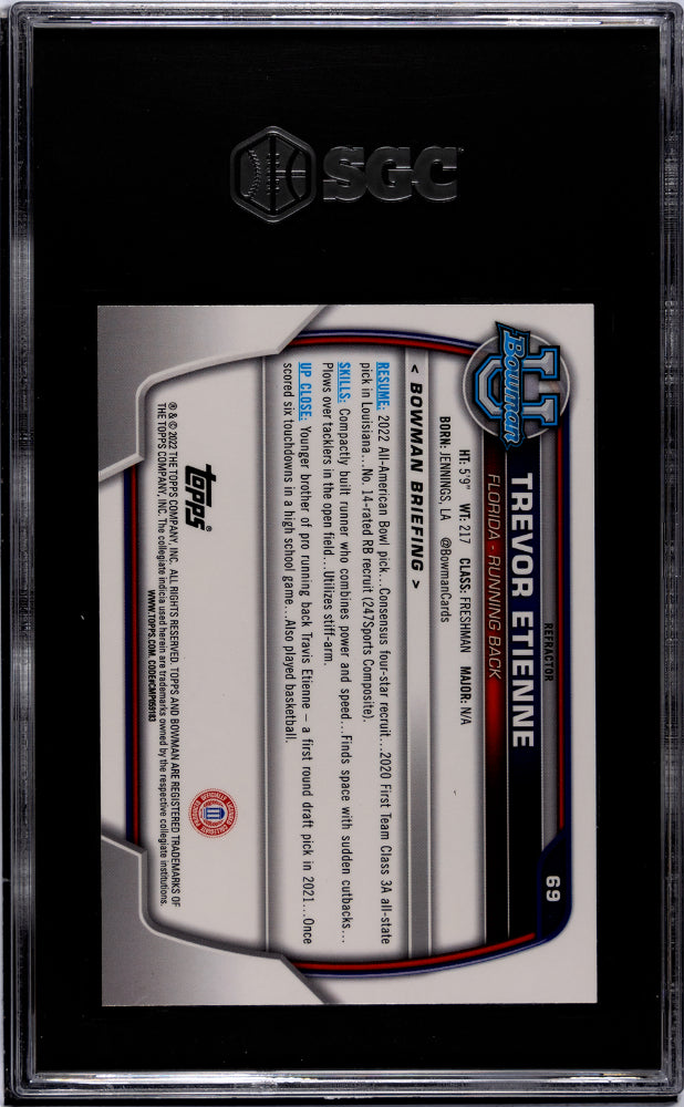 2022 Bowman U Chrome #69 Trevor Etienne Refractor SGC 8