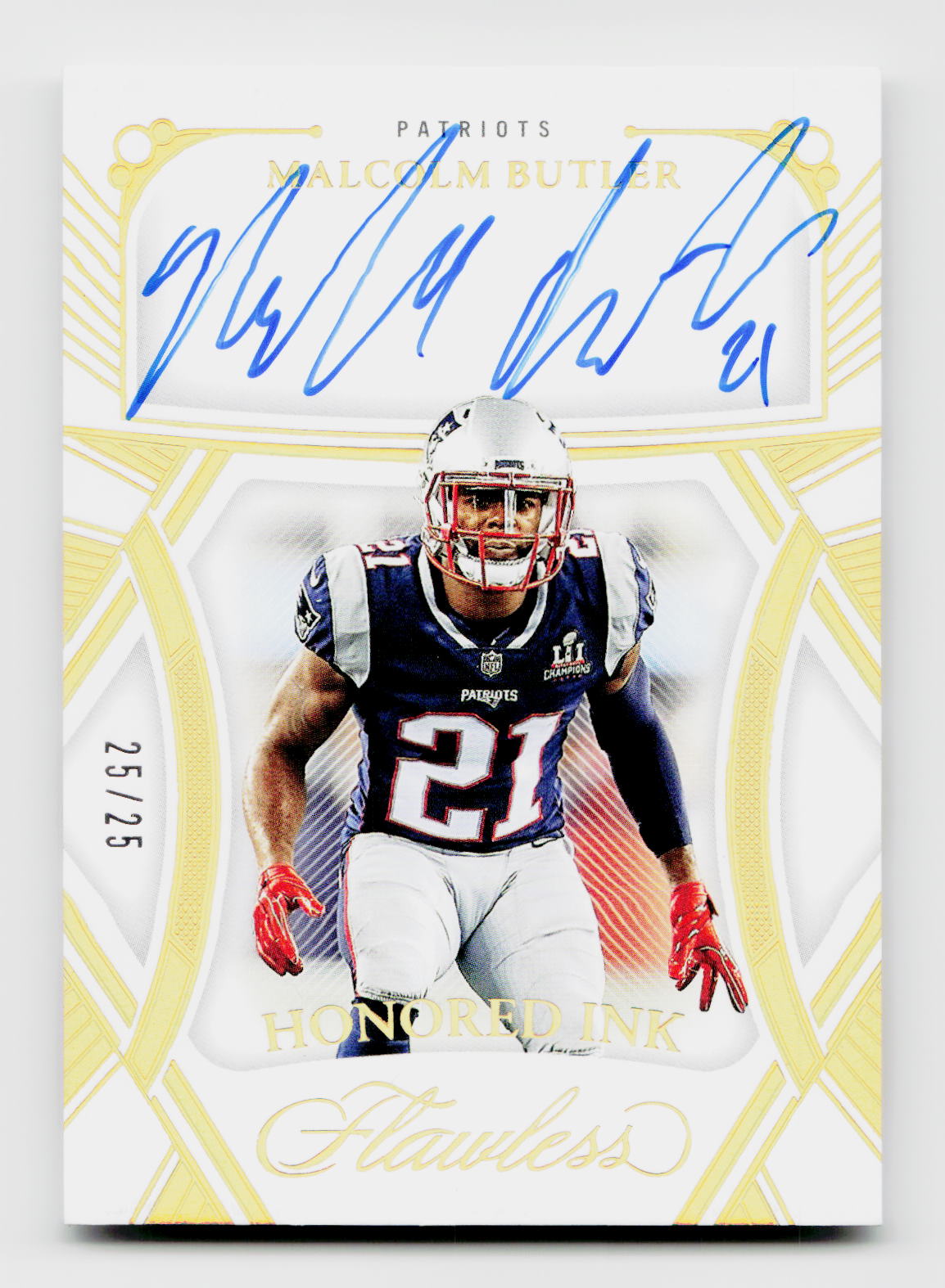 2024 Flawless #HI-MBR Malcolm Butler Honored Ink Gold Auto /25