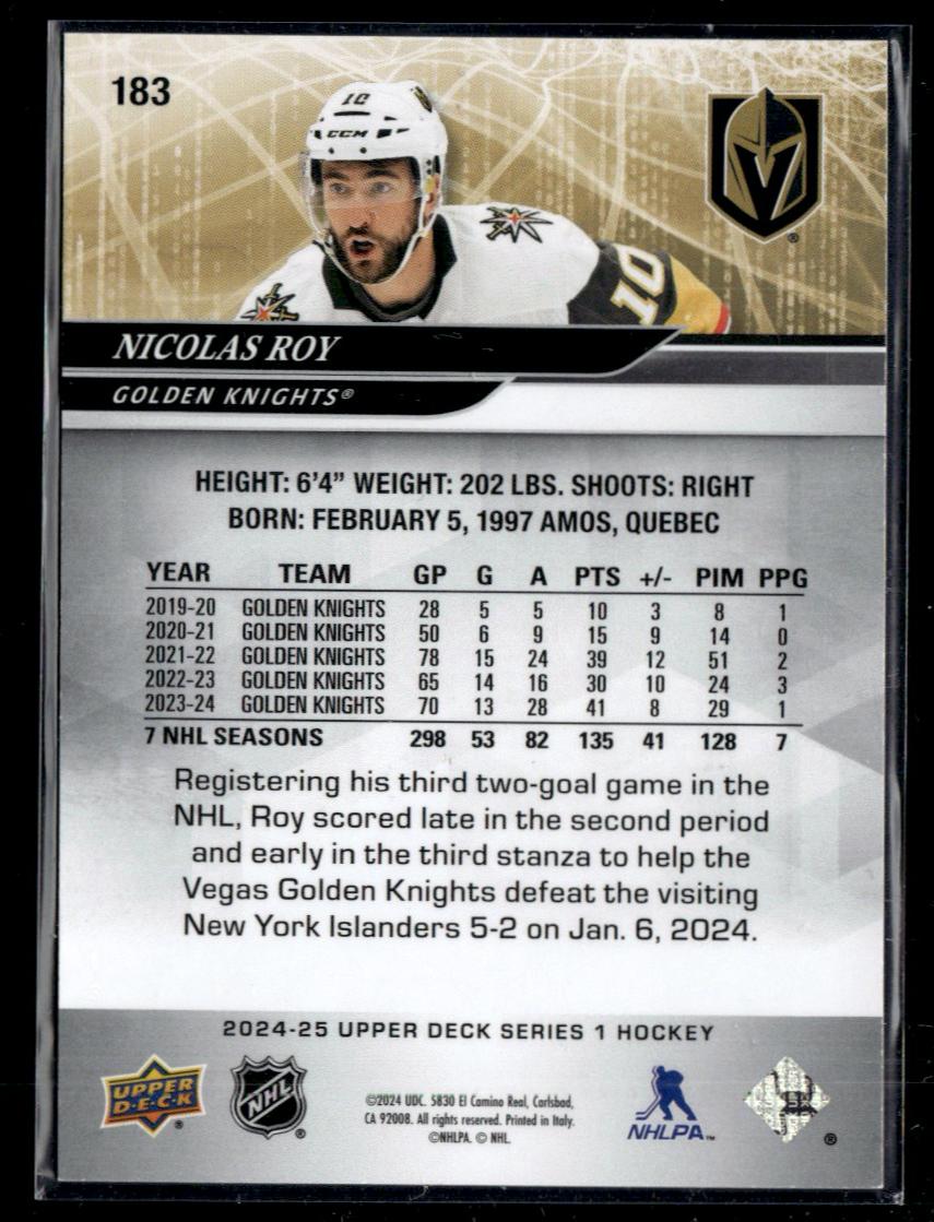 2024 Upper Deck Series 1 High Gloss Nicolas Roy #183 /10