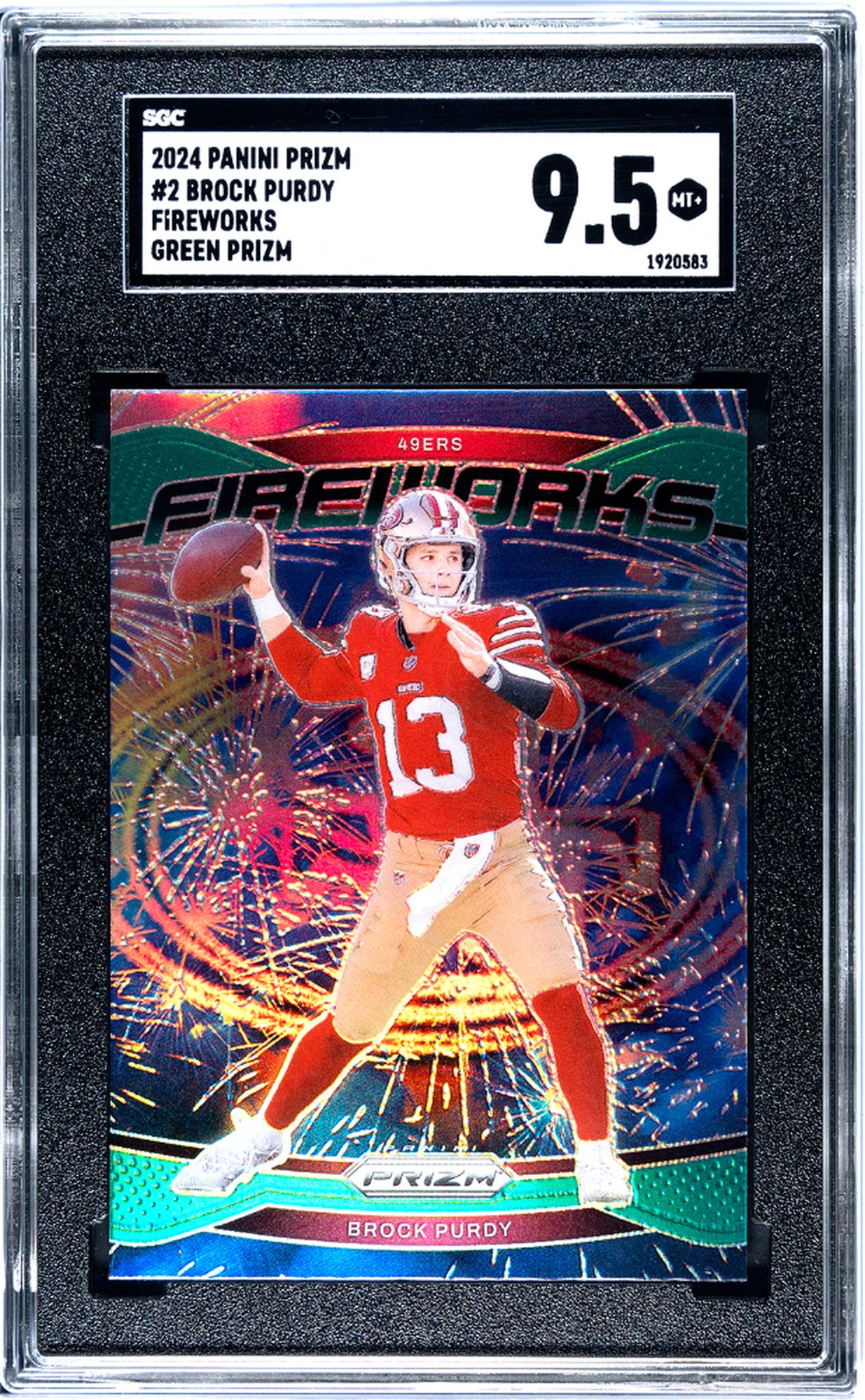 2024 Panini Prizm Fireworks Green Prizm Brock Purdy #2 SGC 9.5