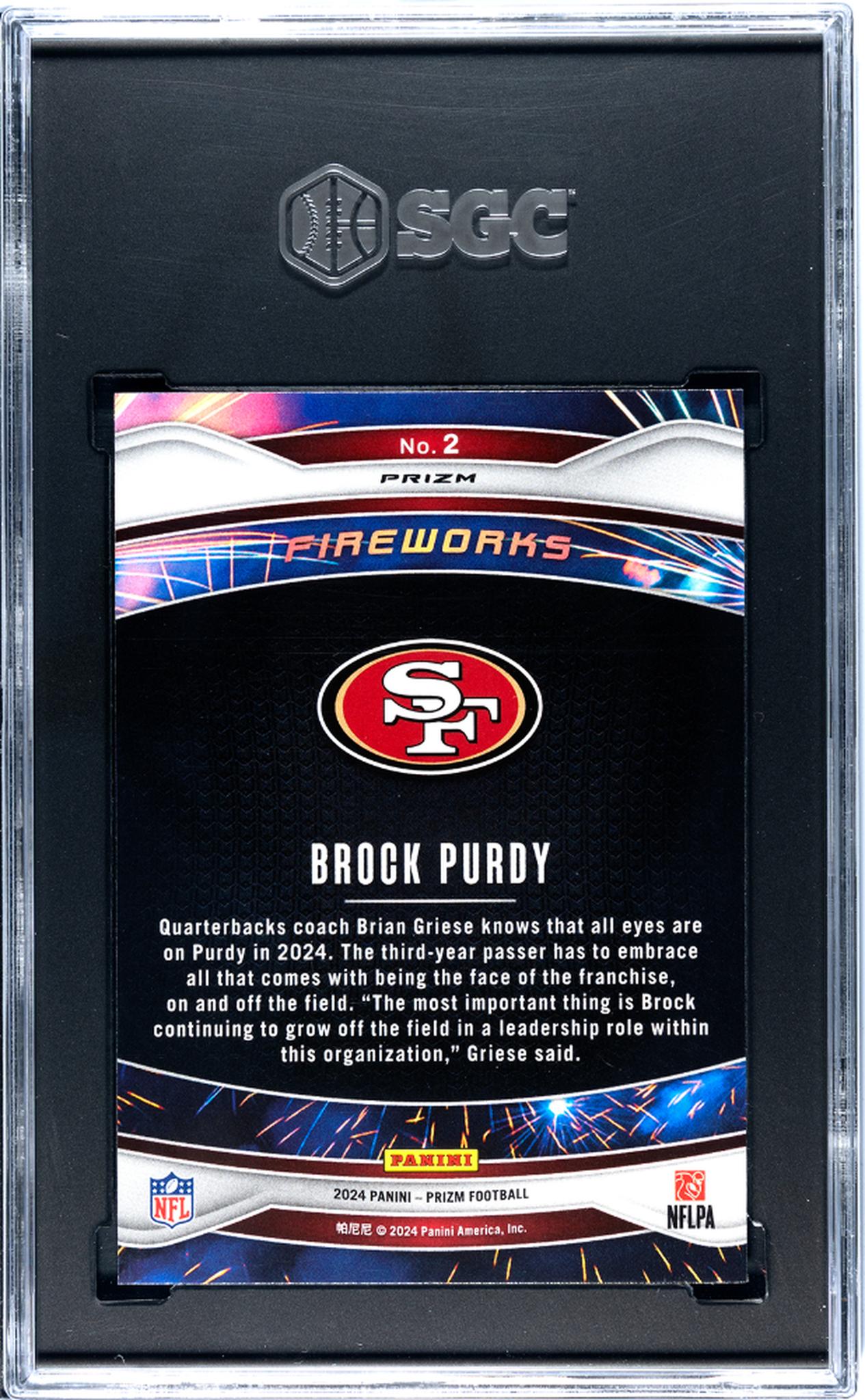 2024 Panini Prizm Fireworks Green Prizm Brock Purdy #2 SGC 9.5