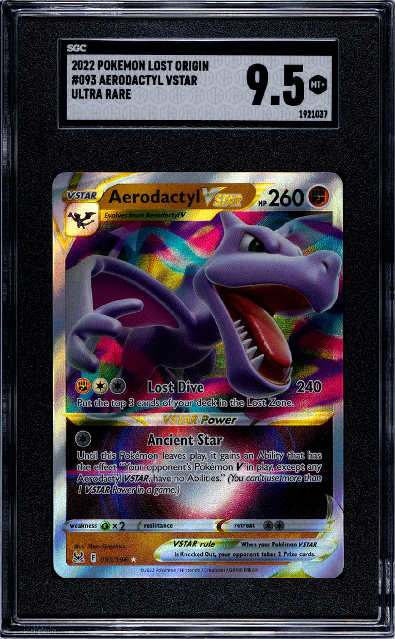 2022 Pokémon Sword & Shield Lost Origin Aerodactyl #093/196 VSTAR Holo SGC 9.5