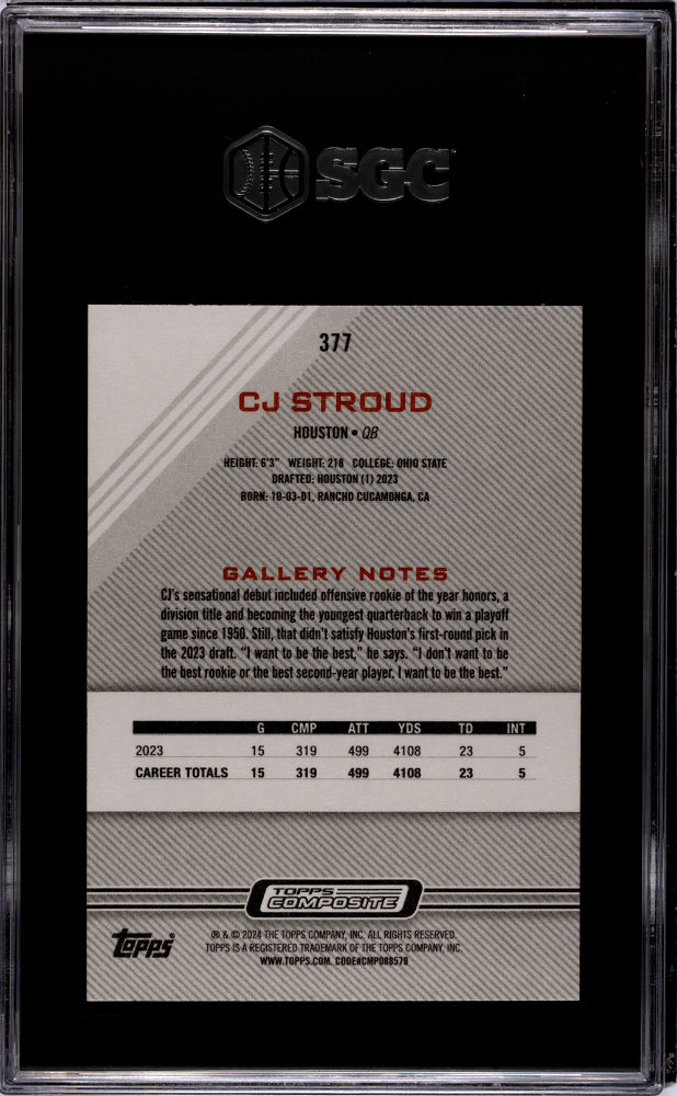 2023 Topps Composite #377 CJ Stroud Gallery Rookie SGC 10 Gem Mint Houston