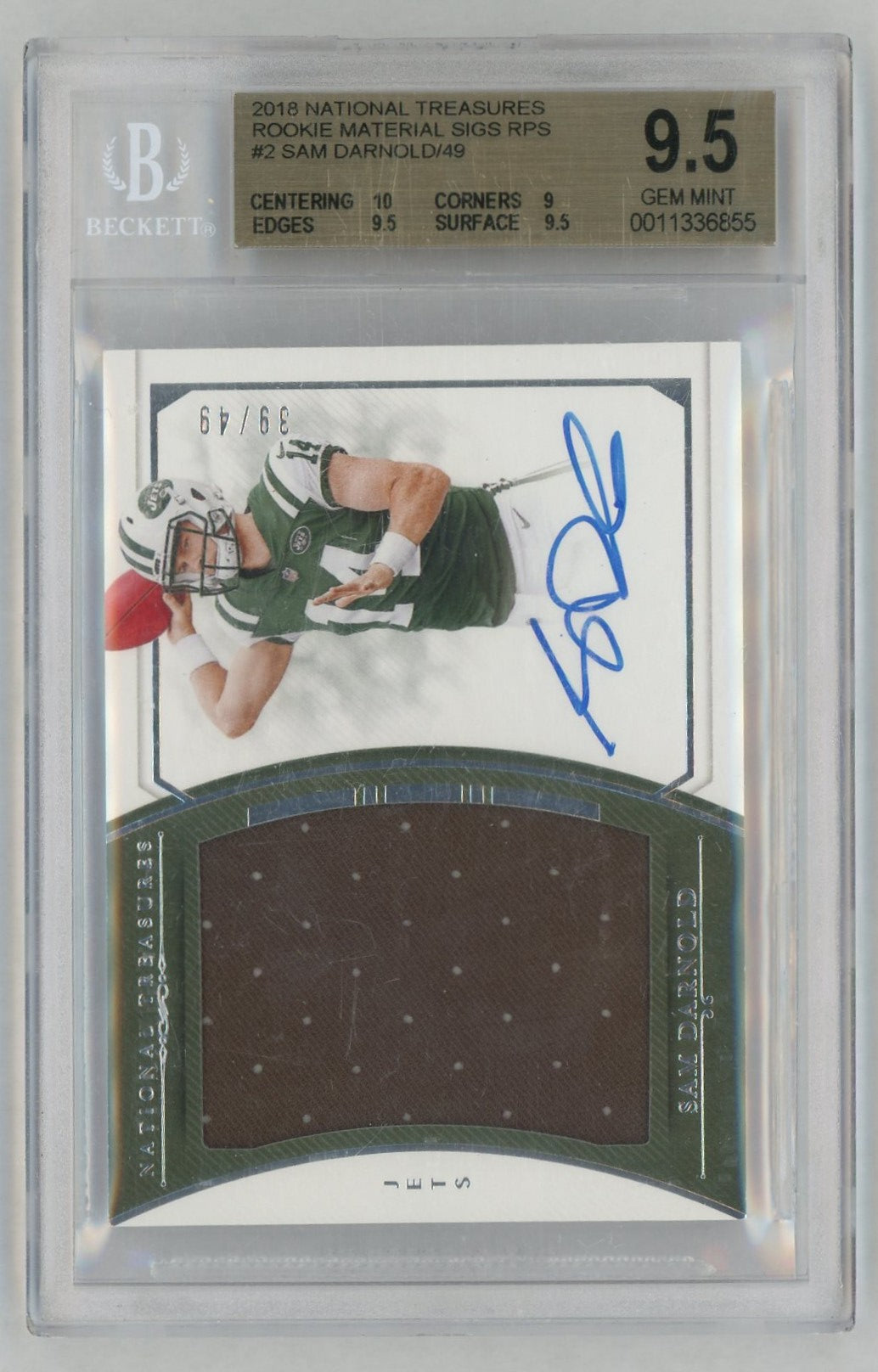 2018 National Treasures Sam Darnold Rookie Material Sigs RPS Auto #2 /49 BGS 9.5