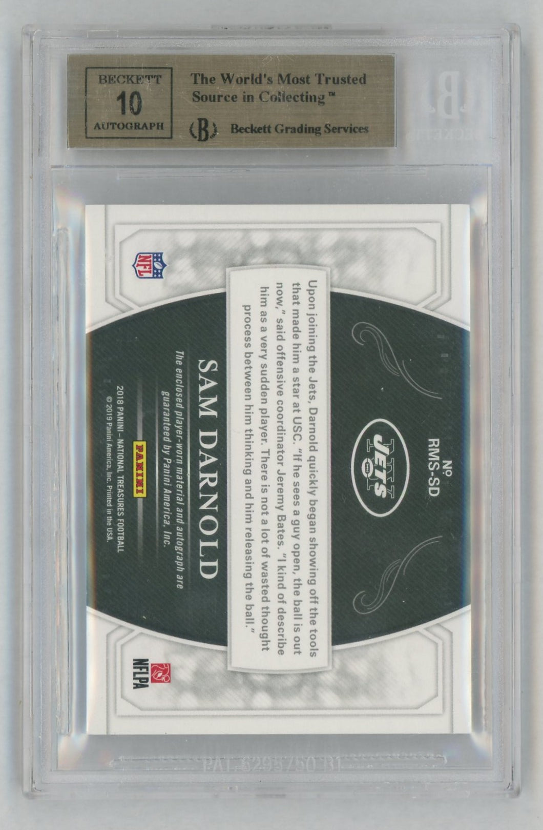 2018 National Treasures Sam Darnold Rookie Material Sigs RPS Auto #2 /49 BGS 9.5