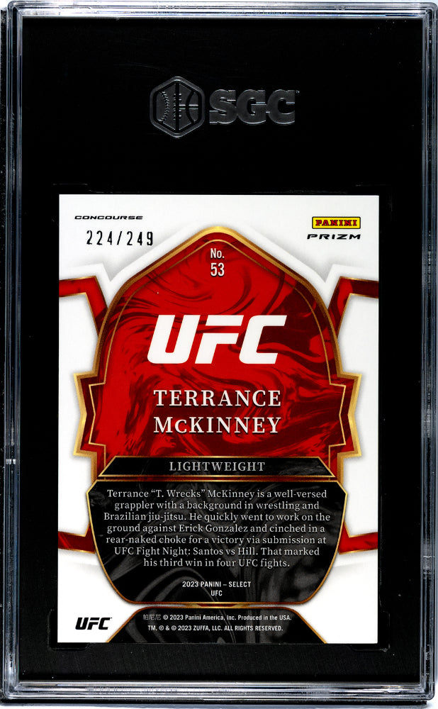 2023 Panini Select Ufc #53 Terrance Mckinney Light Blue Prizm 224/249 SGC 9