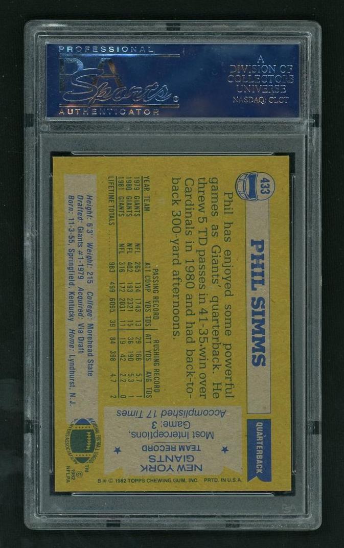 1982 Topps Phil Simms #433 PSA 9