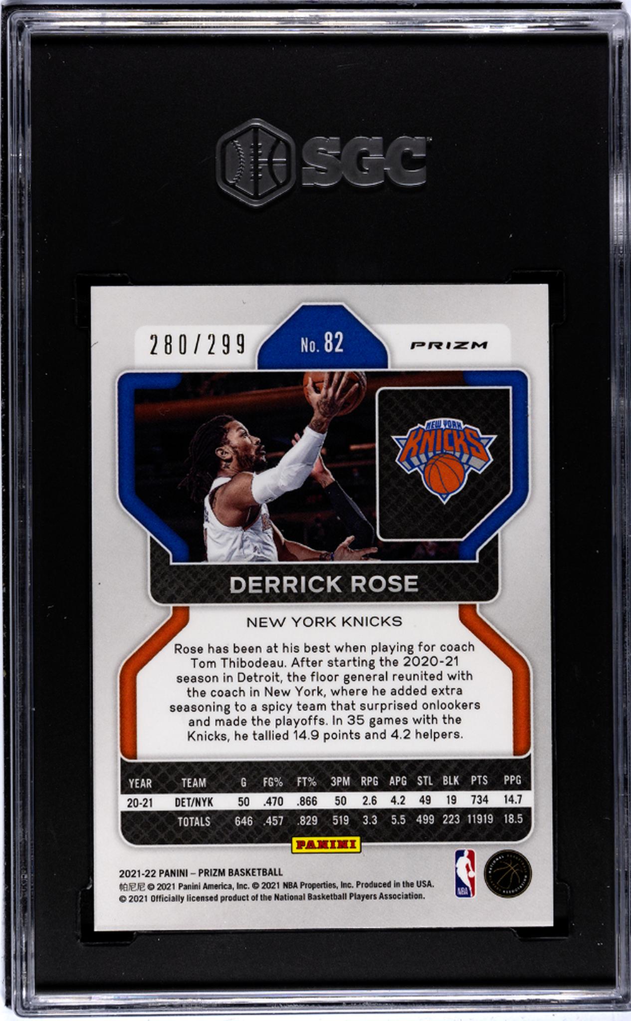 2021-22 Panini Prizm Red Prizm Derrick Rose #82 /299 SGC 9.5