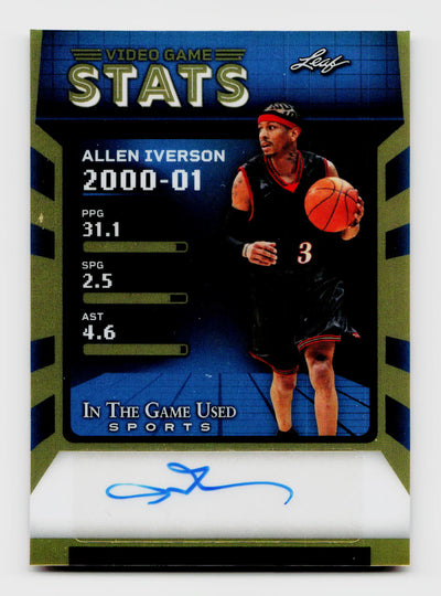 2025 Leaf In The Game Used Sports #VG-AI1 Allen Iverson Video Game Stats Gold Auto /9