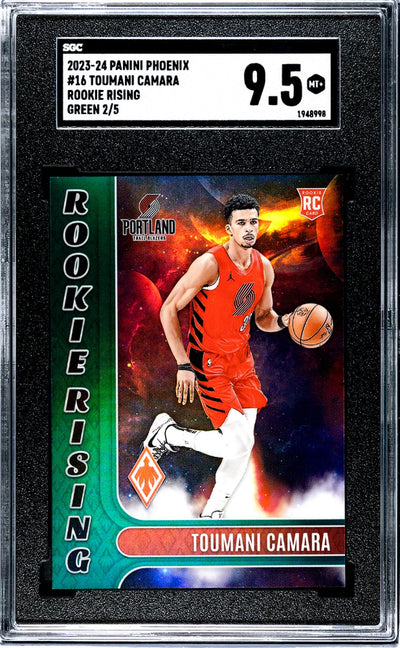 2023-24 Panini Phoenix Toumani Camara #16 Rookie Rising Green /5 SGC 9.5