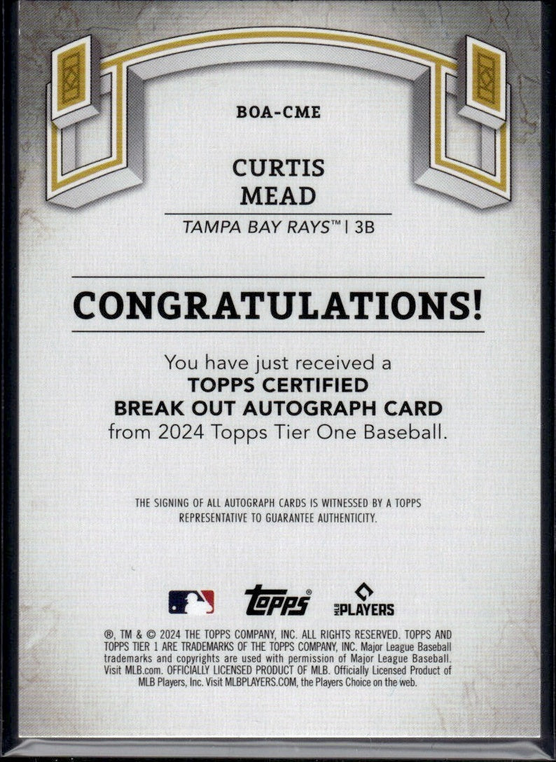 2024 Topps Tier One #BOA-CME Curtis Mead Break Out Auto Rookie /99