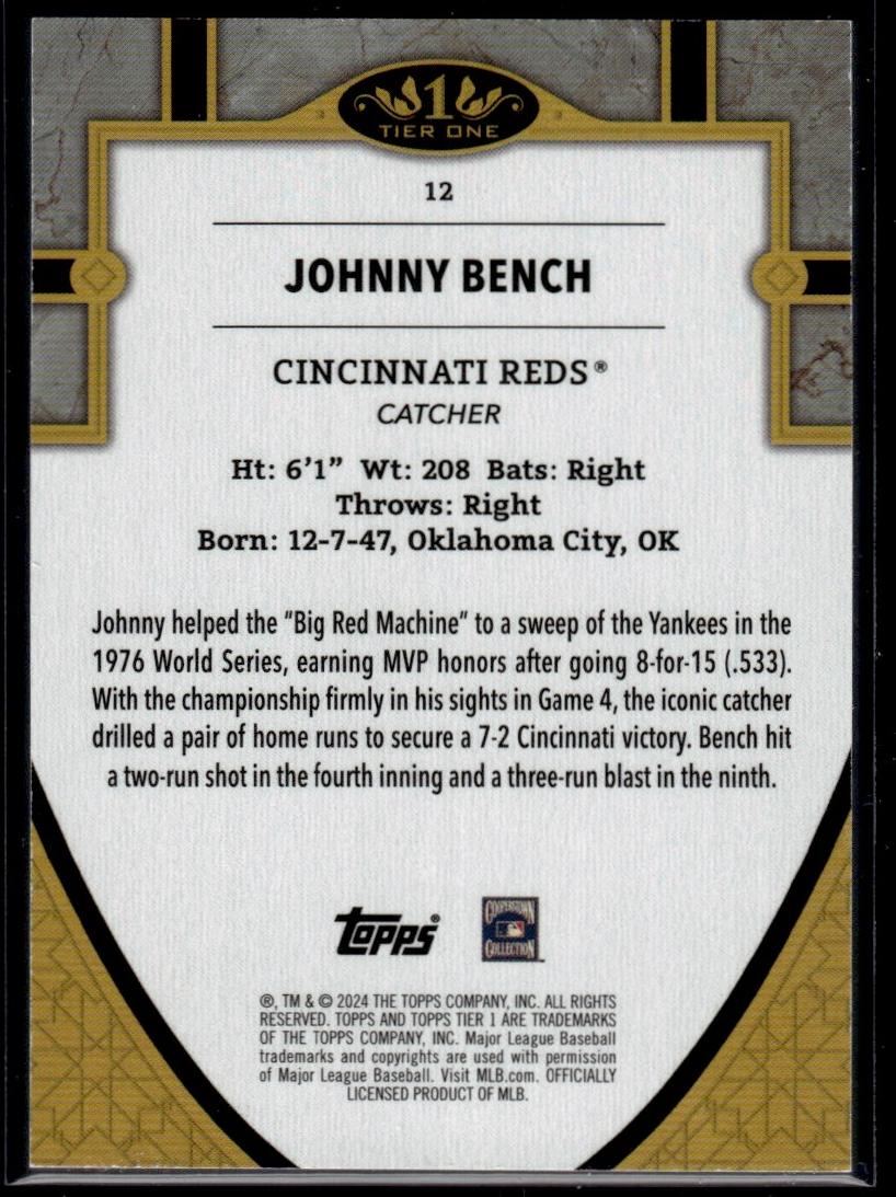 2024 Topps Tier One Johnny Bench #12 /25 