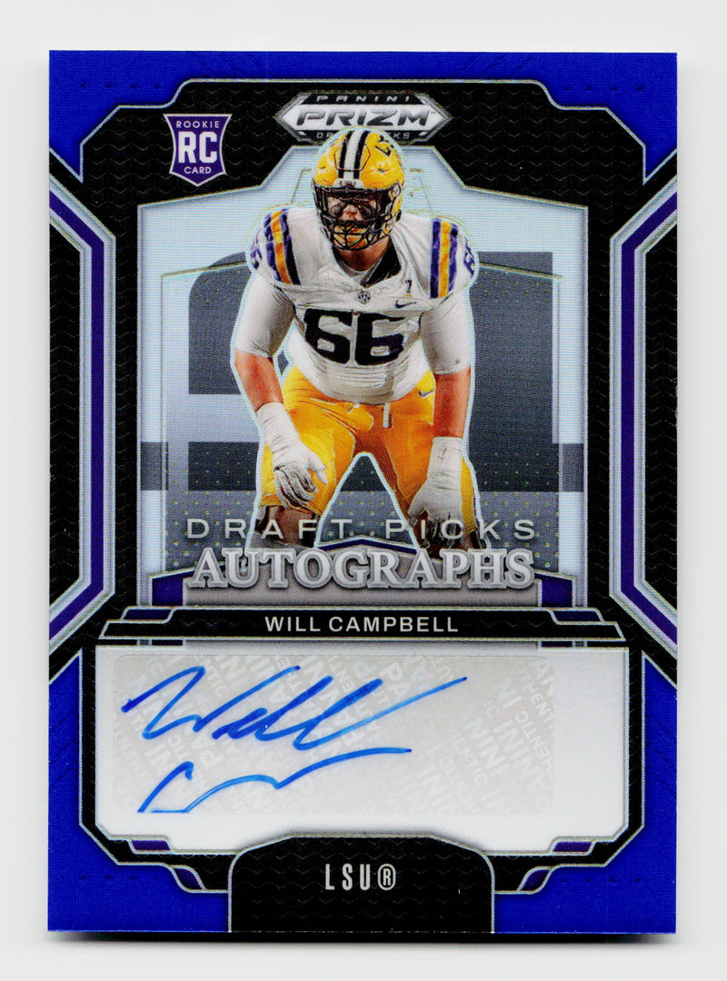 2025 Prizm Draft Picks #DPA-WCL Will Campbell Blue Auto Rookie RC /249