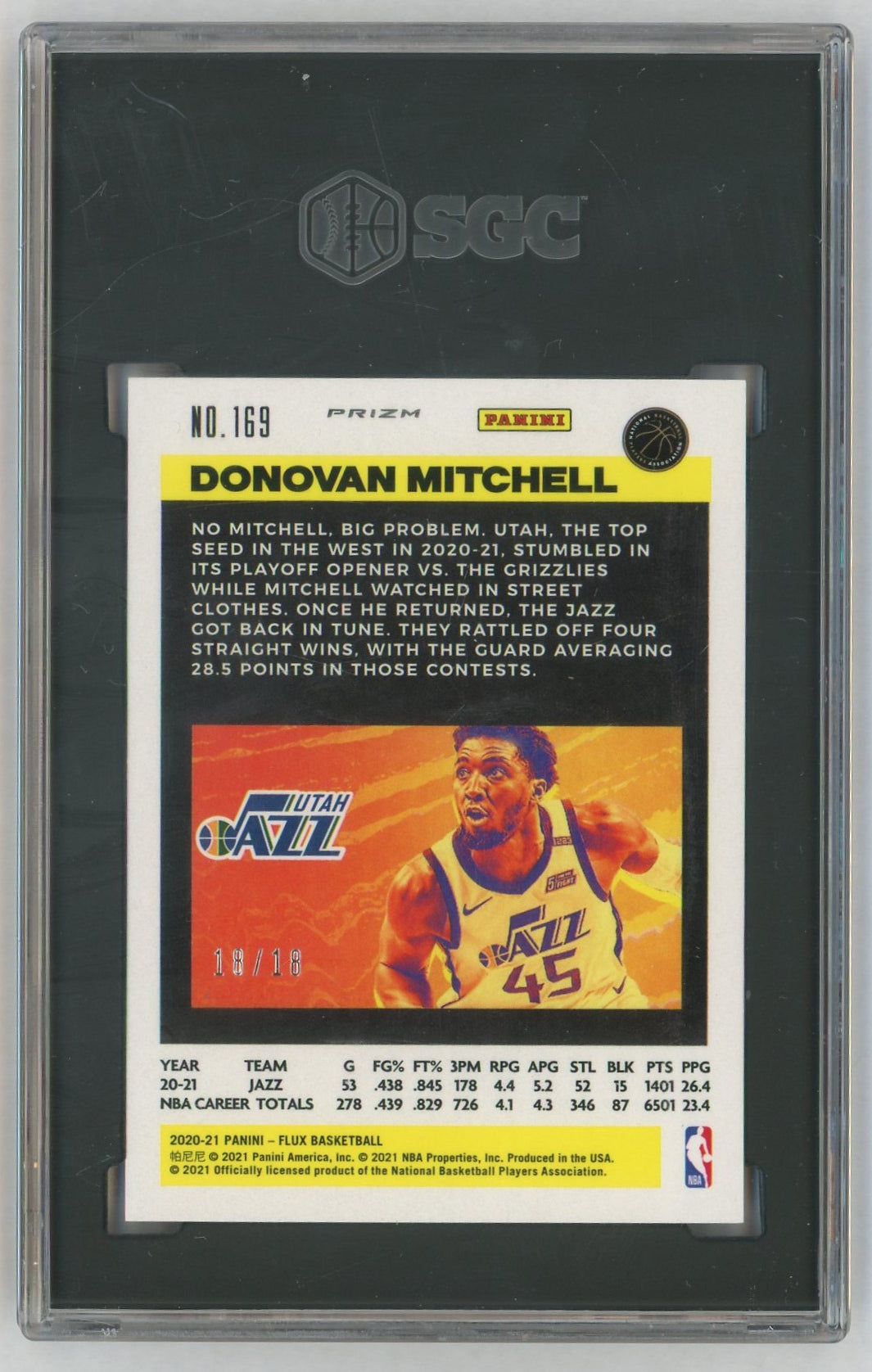 2020-21 Flux #169 Donovan Mitchell Purple Scope FOTL /18 SGC 6