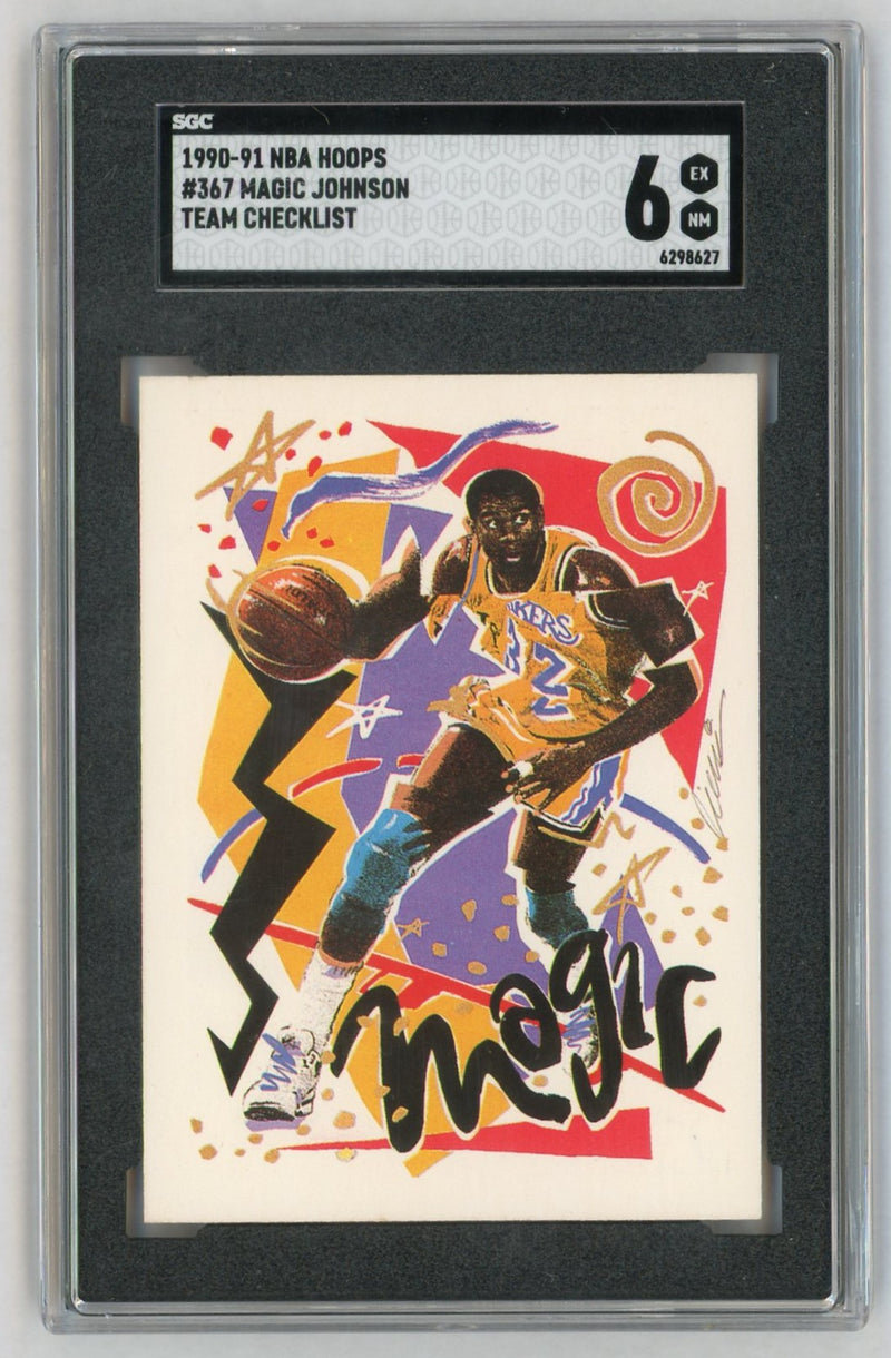 1990-91 NBA Hoops #367 Magic Johnson Team Checklist SGC 6