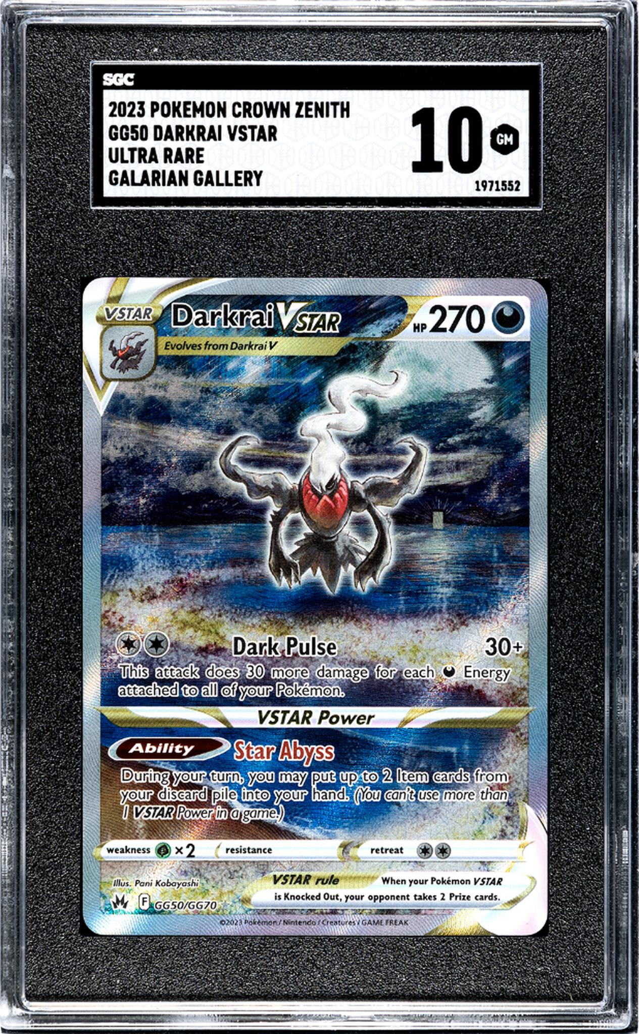 2023 Pokemon Crown Zenith Darkrai VSTAR #GG50 SGC 10