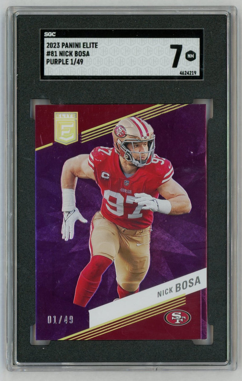 2023 Donruss Elite #81 Nick Bosa Purple /49 SGC 7