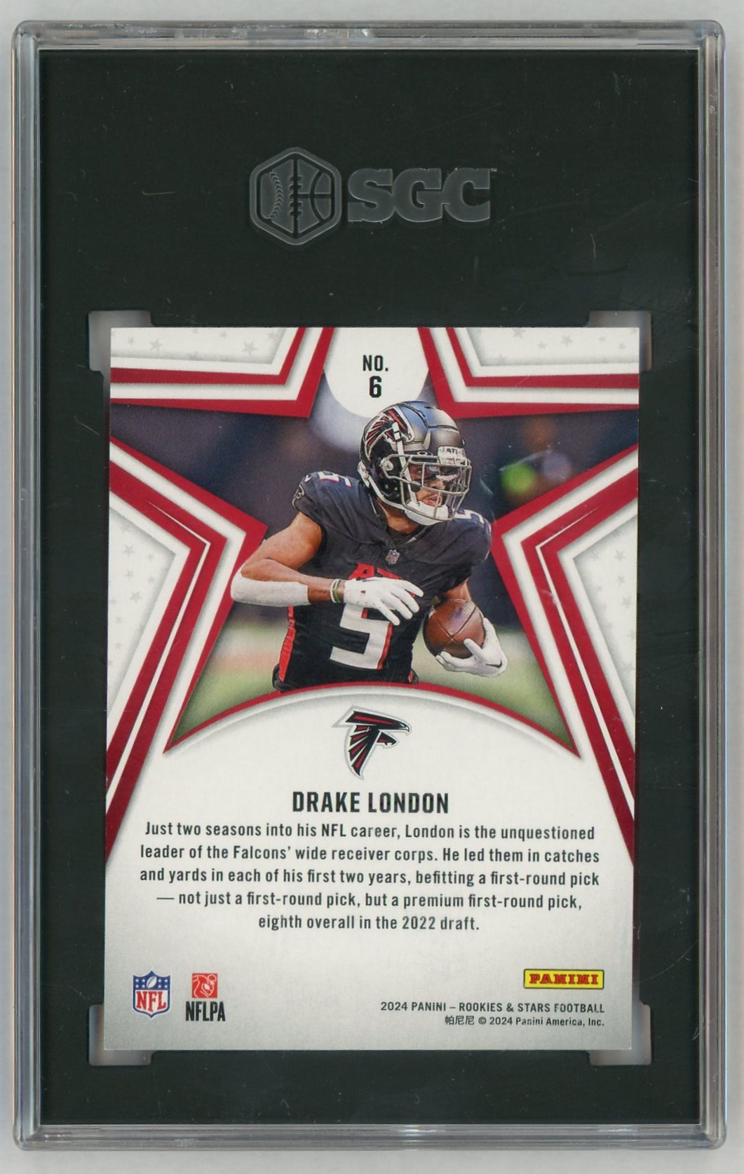 2024 Rookies & Stars Drake London Red/Blue /49 #6 SGC 7