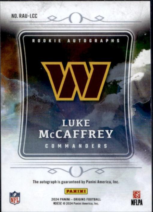 2024 Panini Origins #RAU-LCC Luke McCaffrey Rookie Autographs Rookie Commanders