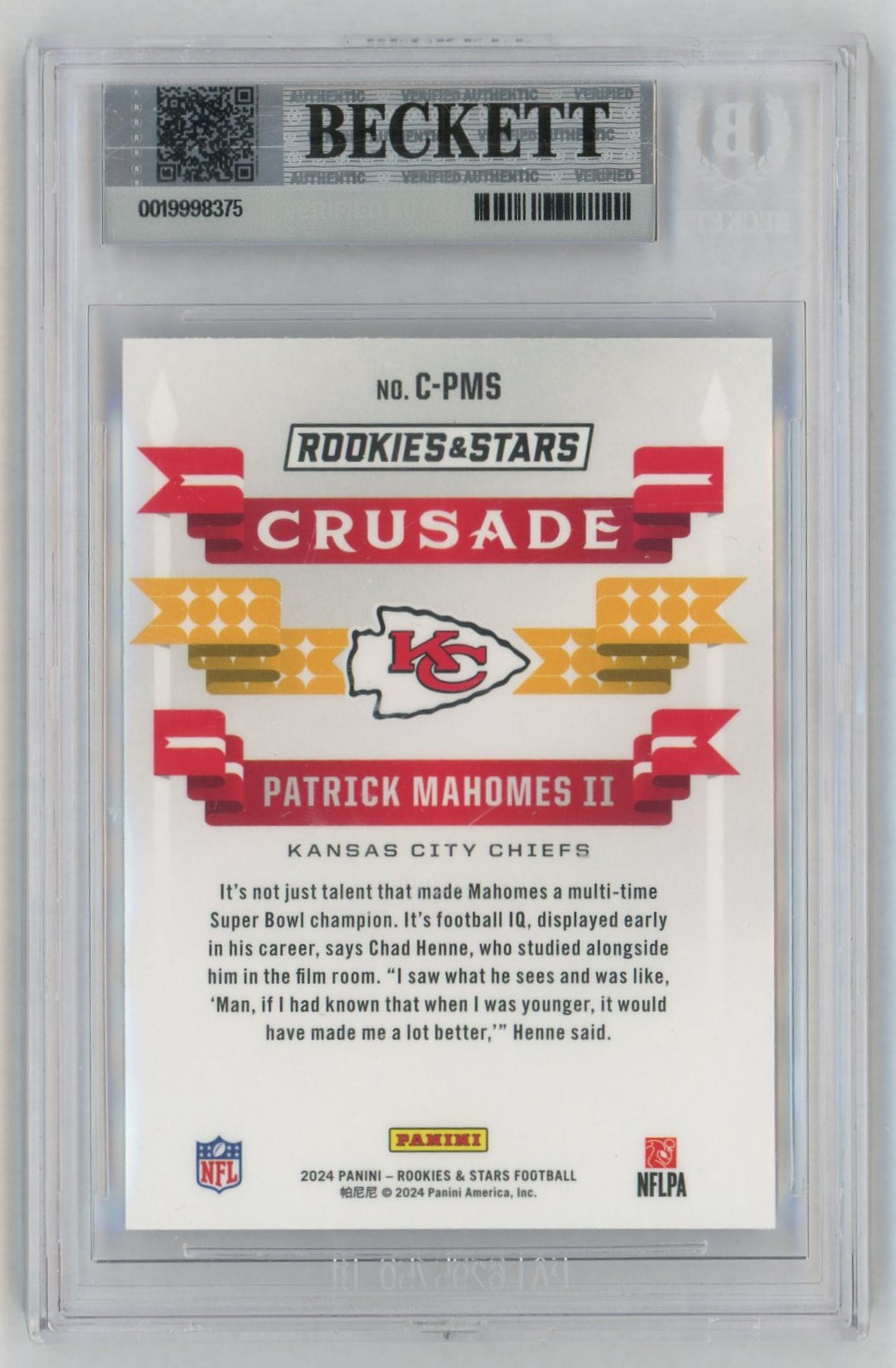 2024 and Stars Crusade Silver Patrick Mahomes II #1 BGS 7.5