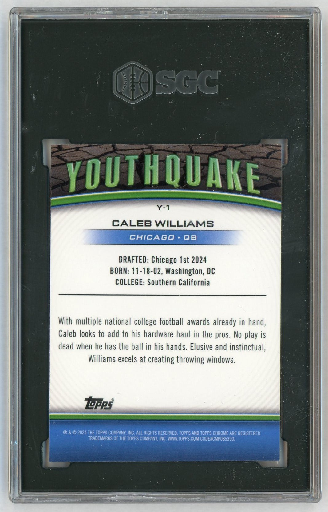 2024 Topps Chrome #Y-1 Caleb Williams Youthquake XFractor Rookie RC SGC 7
