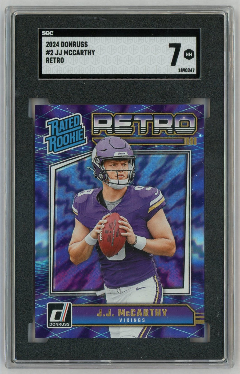 2024 Donruss #2 J.J. McCarthy Retro Rated Rookie RC SGC 7