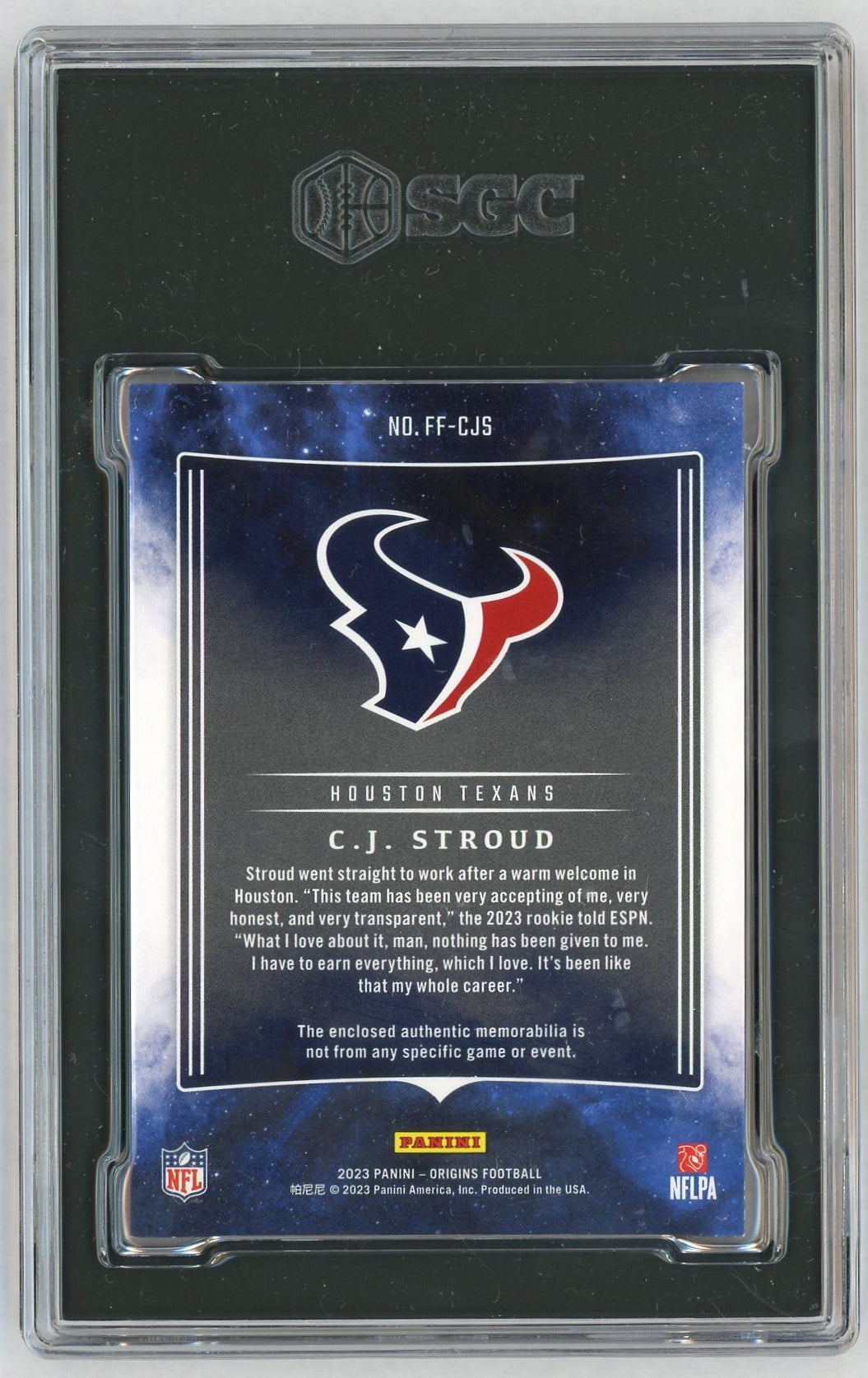 2023 Origins #FF-CJS C.J. Stroud Future Fabrics Rookie RC Patch /99 SGC 7