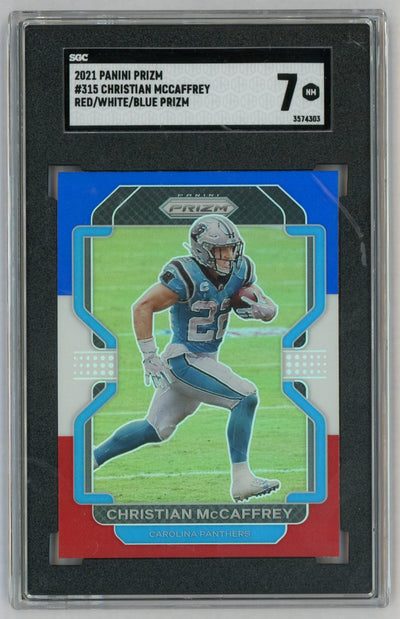 2021 Prizm #315 Christian McCaffrey Red/White/Blue SGC 7