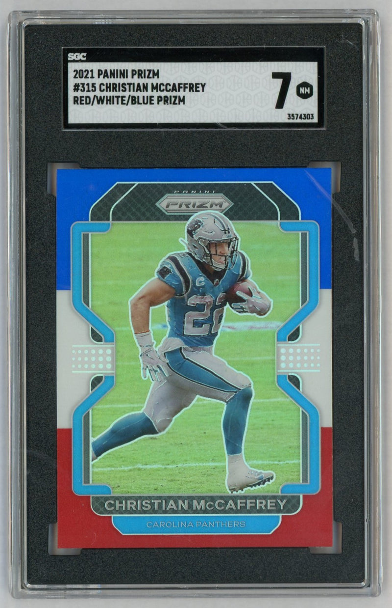 2021 Prizm #315 Christian McCaffrey Red/White/Blue SGC 7
