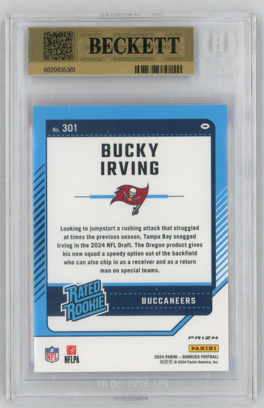 2024 Donruss Optic #301 Bucky Irving Rated Rookie RC Preview Pink BGS 9.5