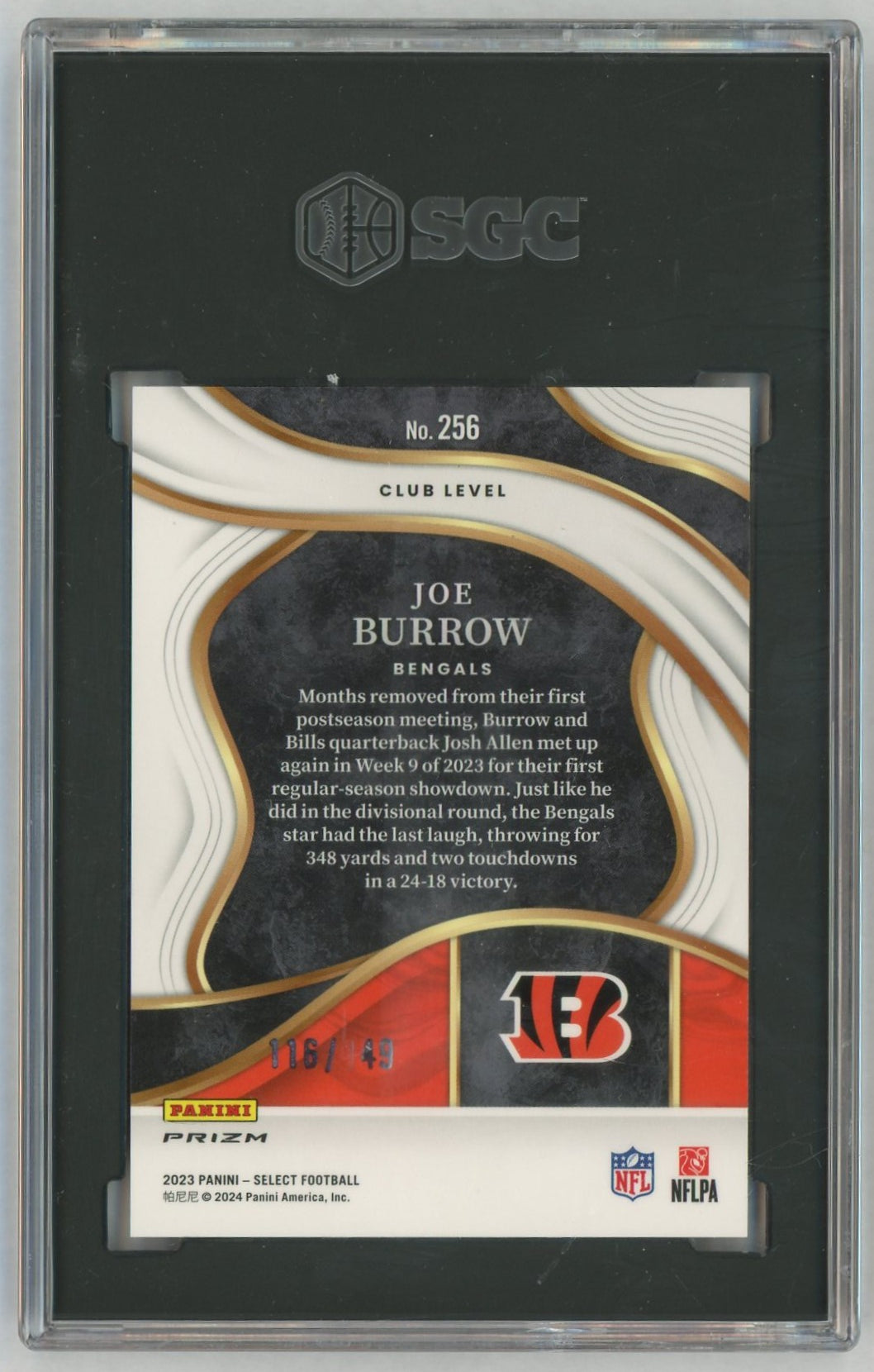 2023 Select #256 Joe Burrow Tri-Color Club Level /149 SGC 7