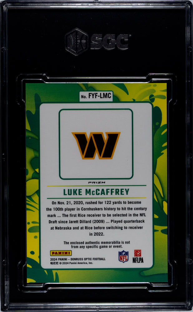 2024 Donruss Optic #FYF-LMC Luke Mccaffrey First Year Fresh Mat. SGC 9.5