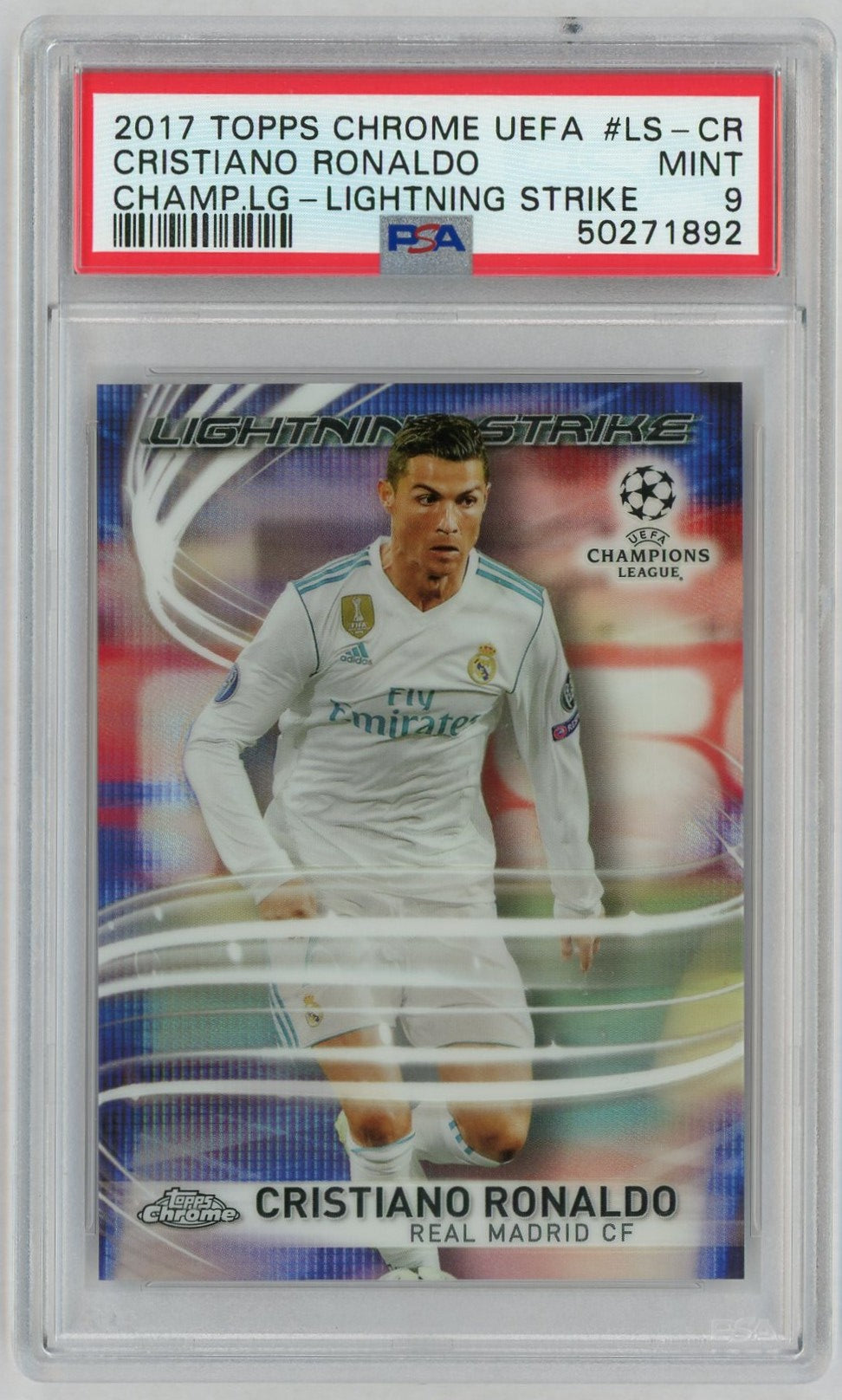 2017 Topps Chrome UEFA Champions League Lightning Strike Cristiano Ronaldo #LSCR PSA 9
