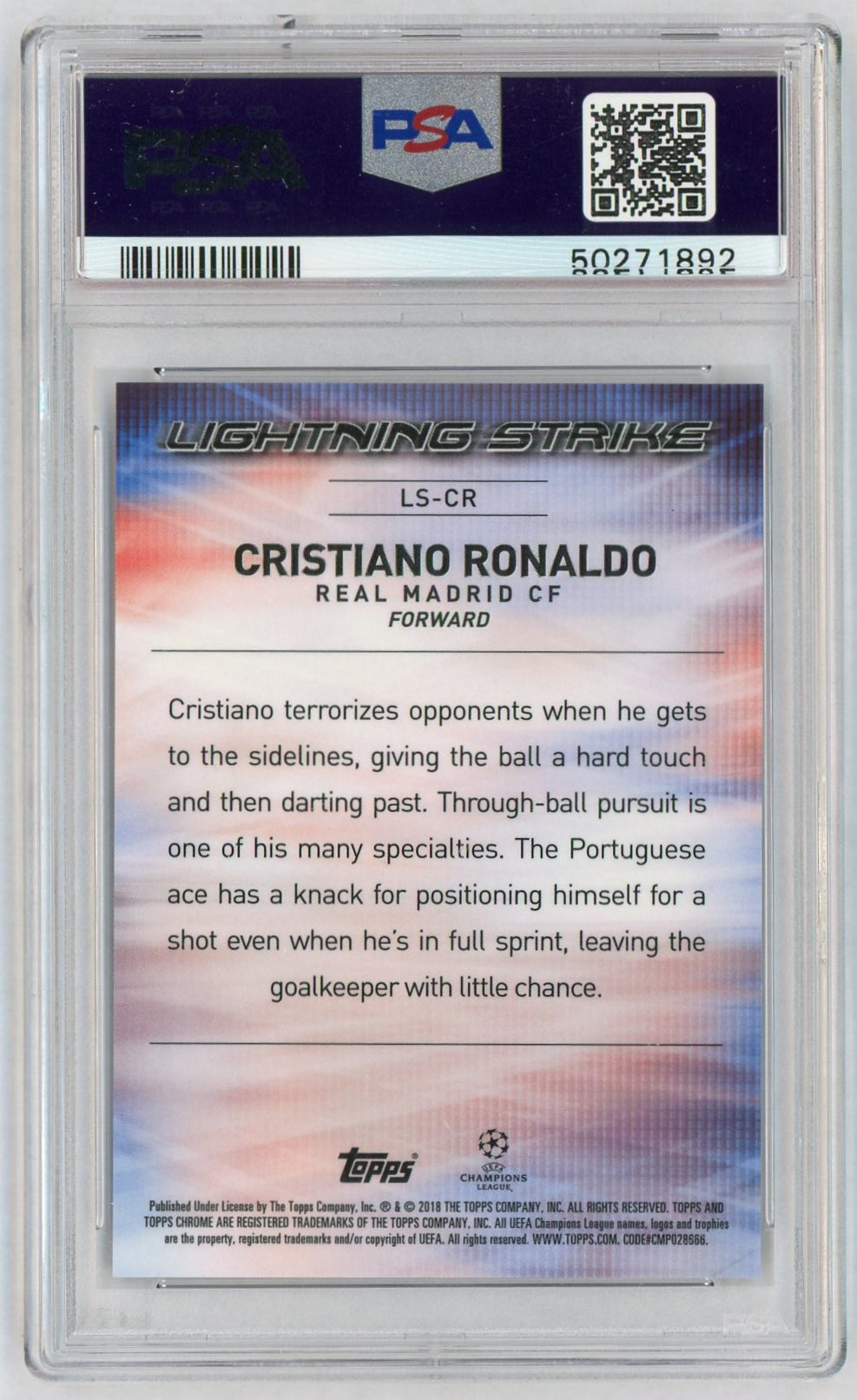 2017 Topps Chrome UEFA Champions League Lightning Strike Cristiano Ronaldo #LSCR PSA 9