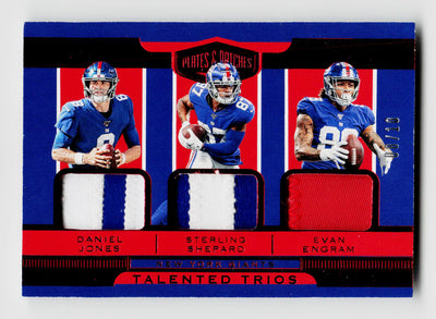 2019 Plates & Patches #TT1 Daniel Jones/Sterling Shepard/Evan Engram Talented Trios Player-Worn Triple Patch /10
