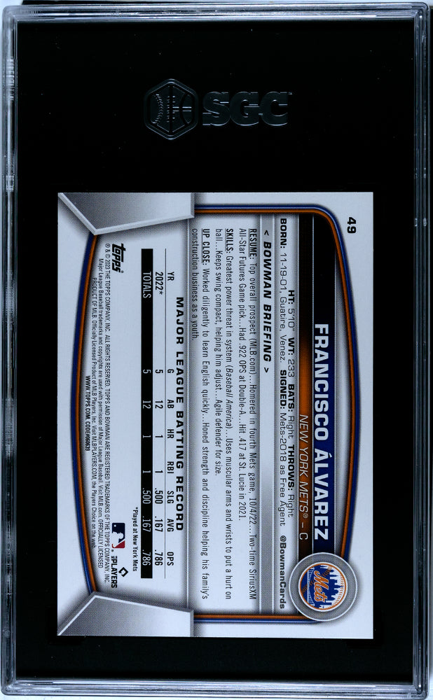 2023 Bowman #49 Francisco Alvarez SGC 10