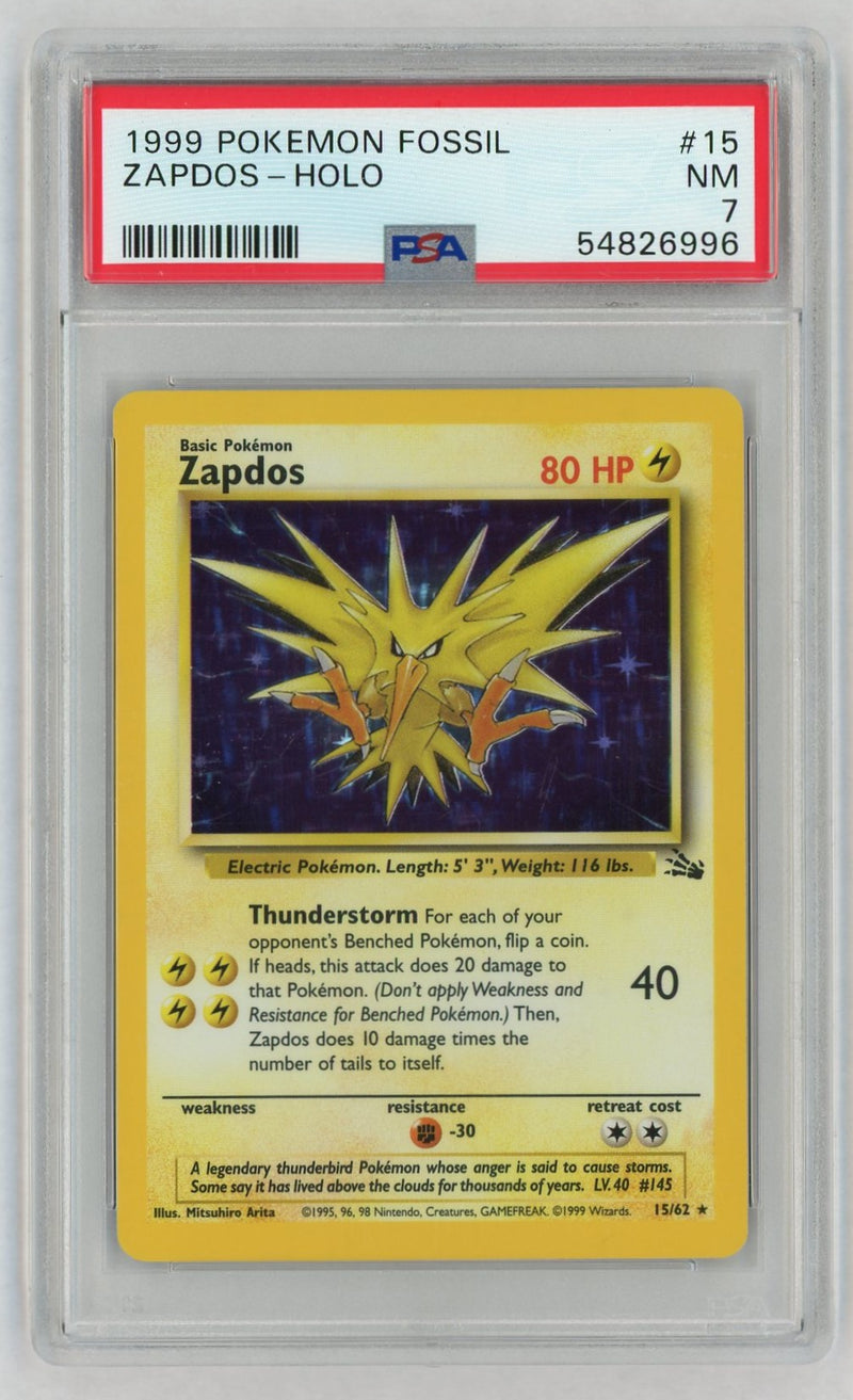 1999 Pokemon Fossil Holo Zapdos #15 PSA 7