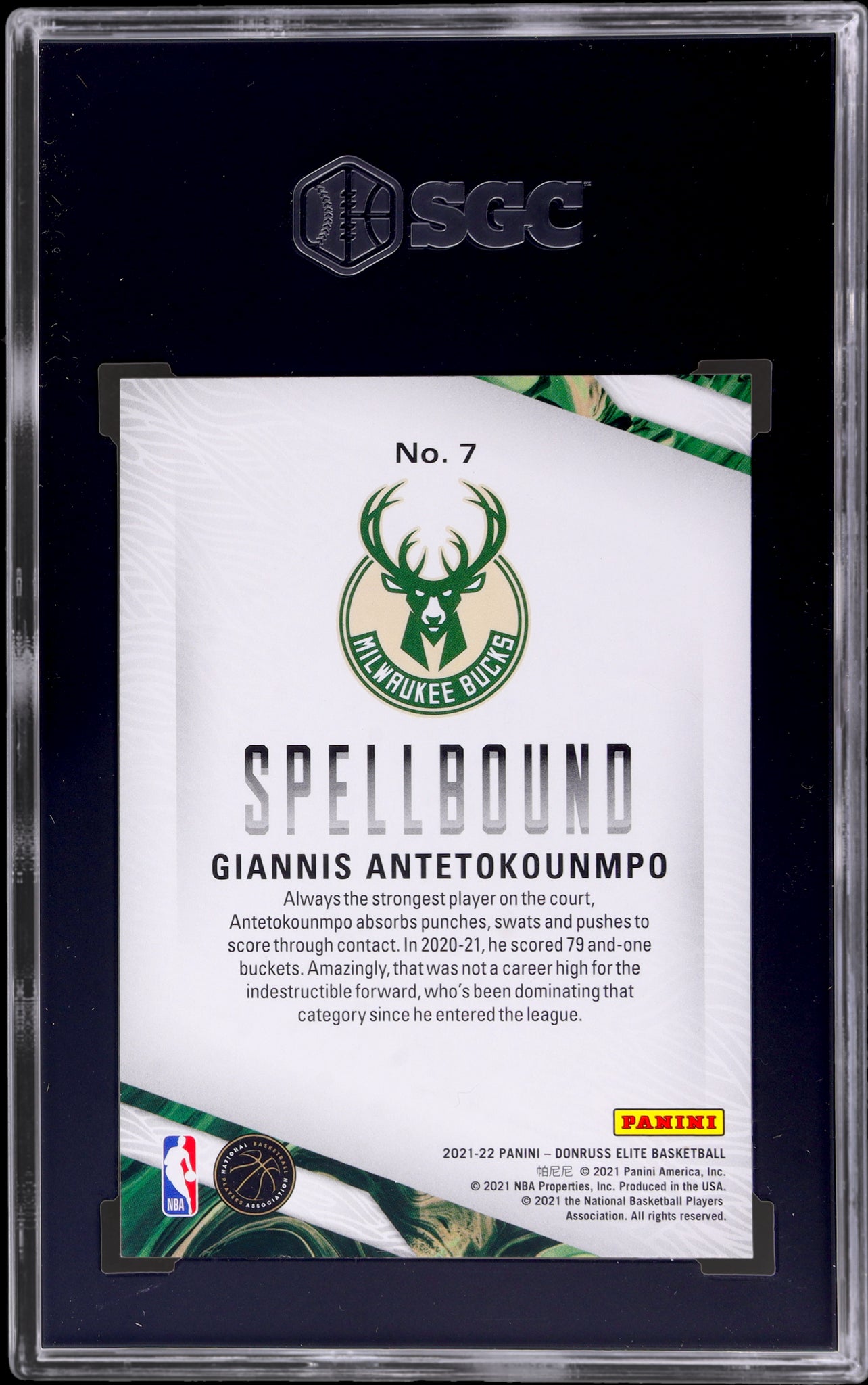 2021-22 Panini Elite #7 Giannis Antetokounmpo Spellbound Asia Red & Green SGC 10