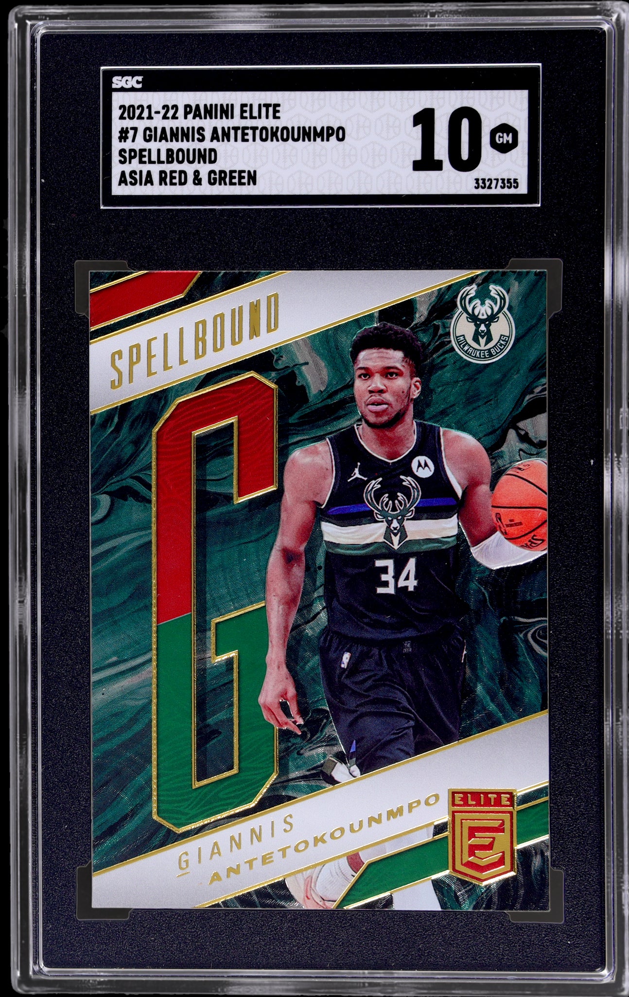 2021-22 Panini Elite #7 Giannis Antetokounmpo Spellbound Asia Red & Green SGC 10