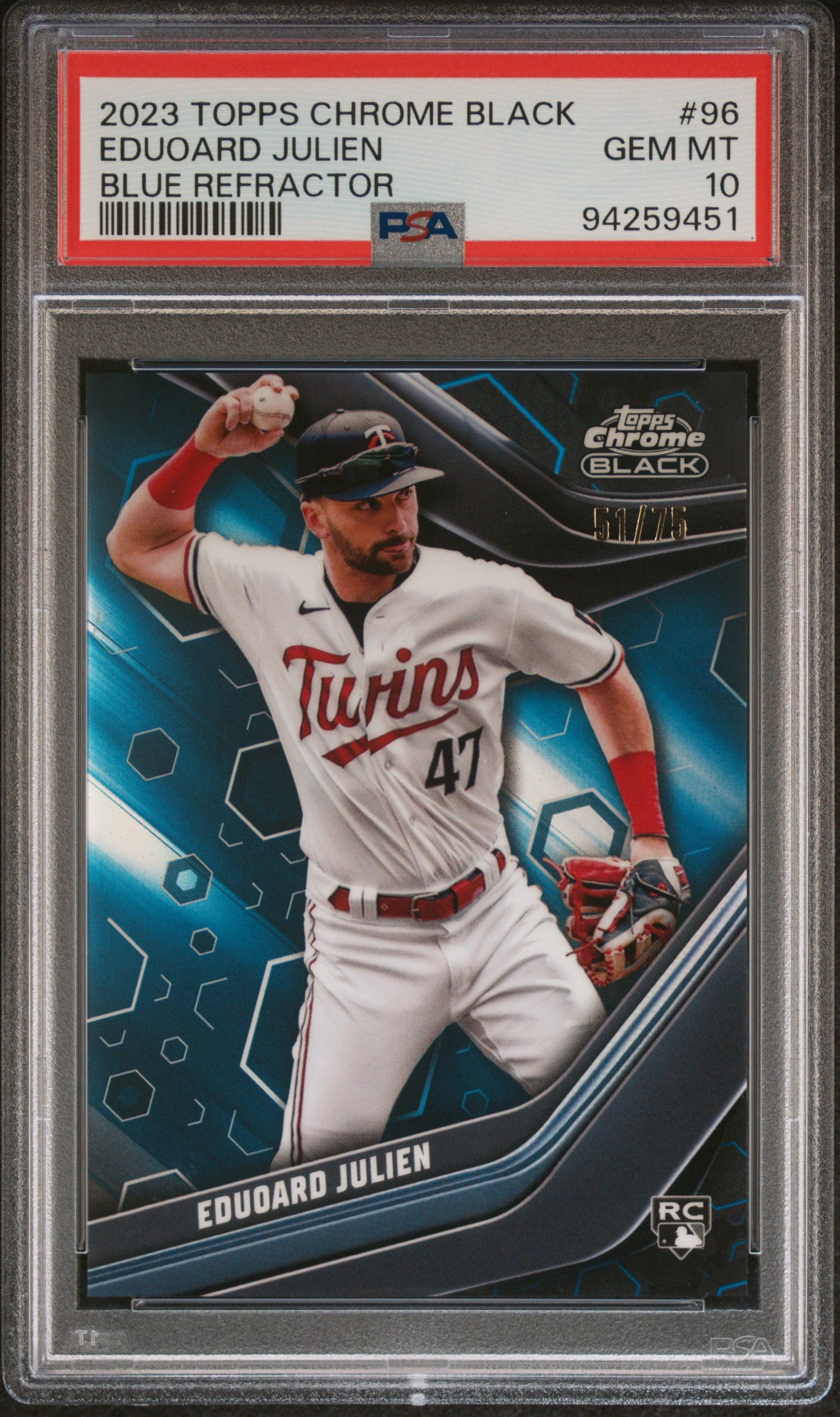 2023 Topps Chrome Black Blue Refractor Eduoard Julien /75 Rookie RC PSA 10