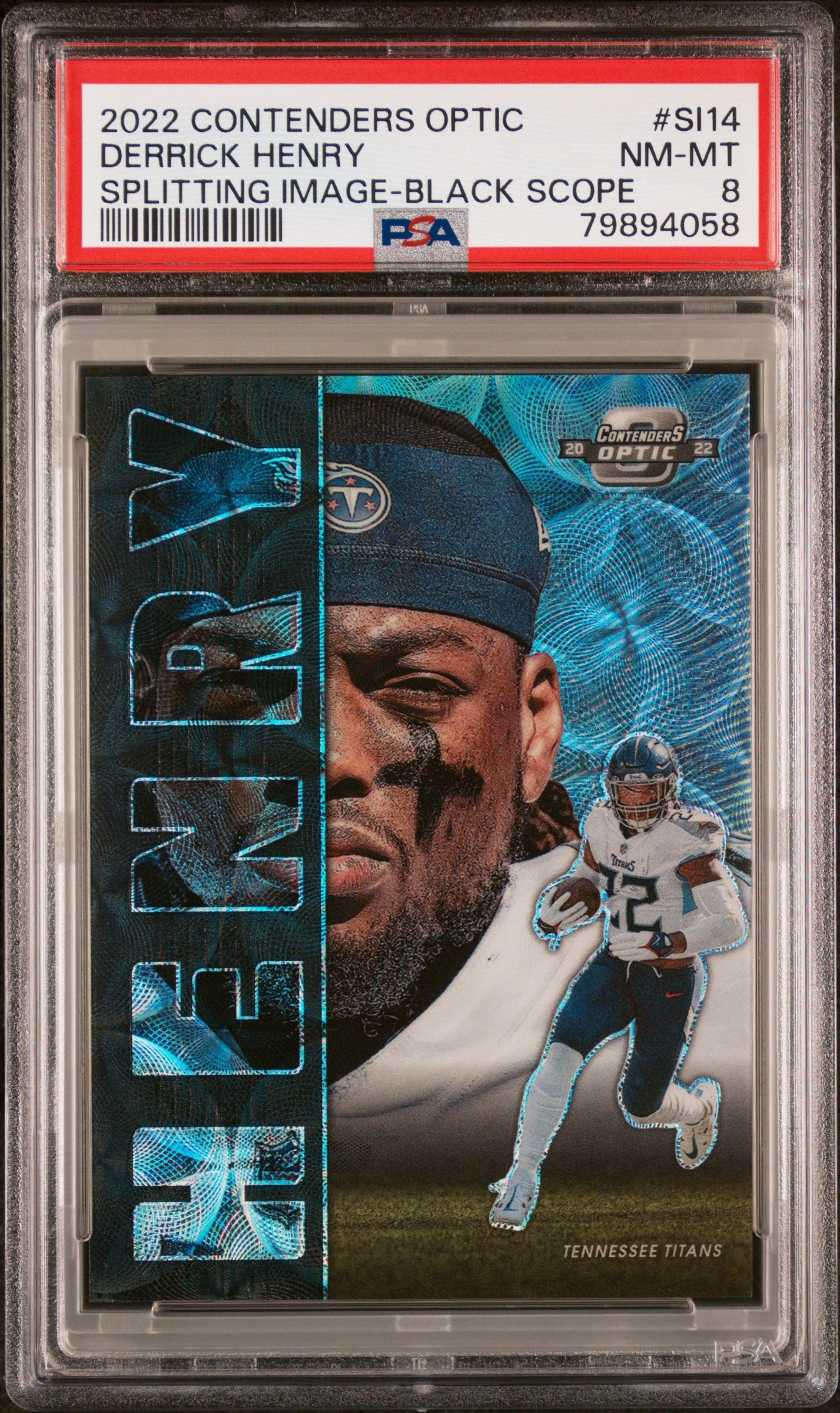 2022 Panini Contenders Optic Splitting Image #SI14 Derrick Henry Black Scope PSA 8