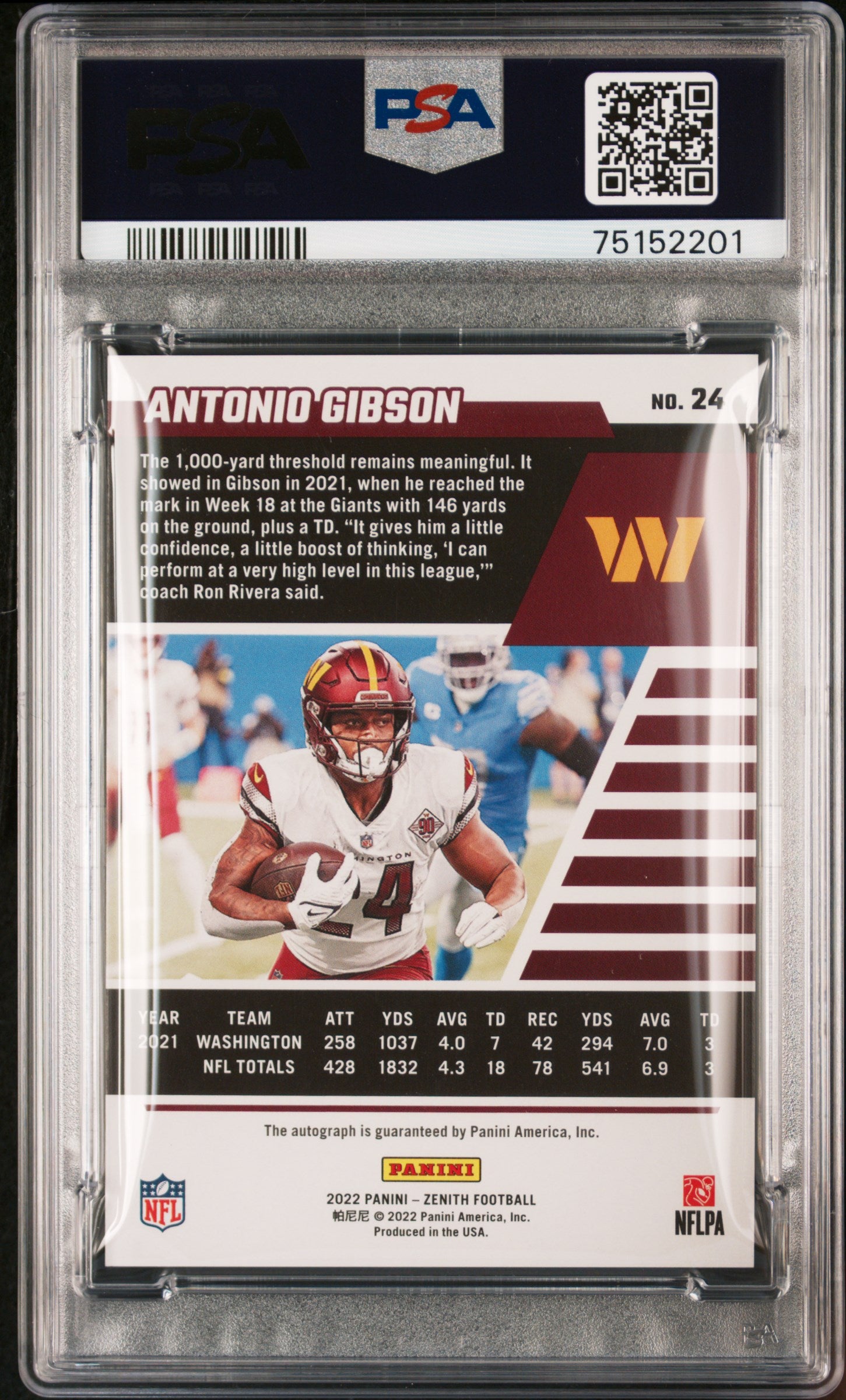 2022 Zenith Artist Proof Gold Antonio Gibson #24 Auto /10 PSA 9