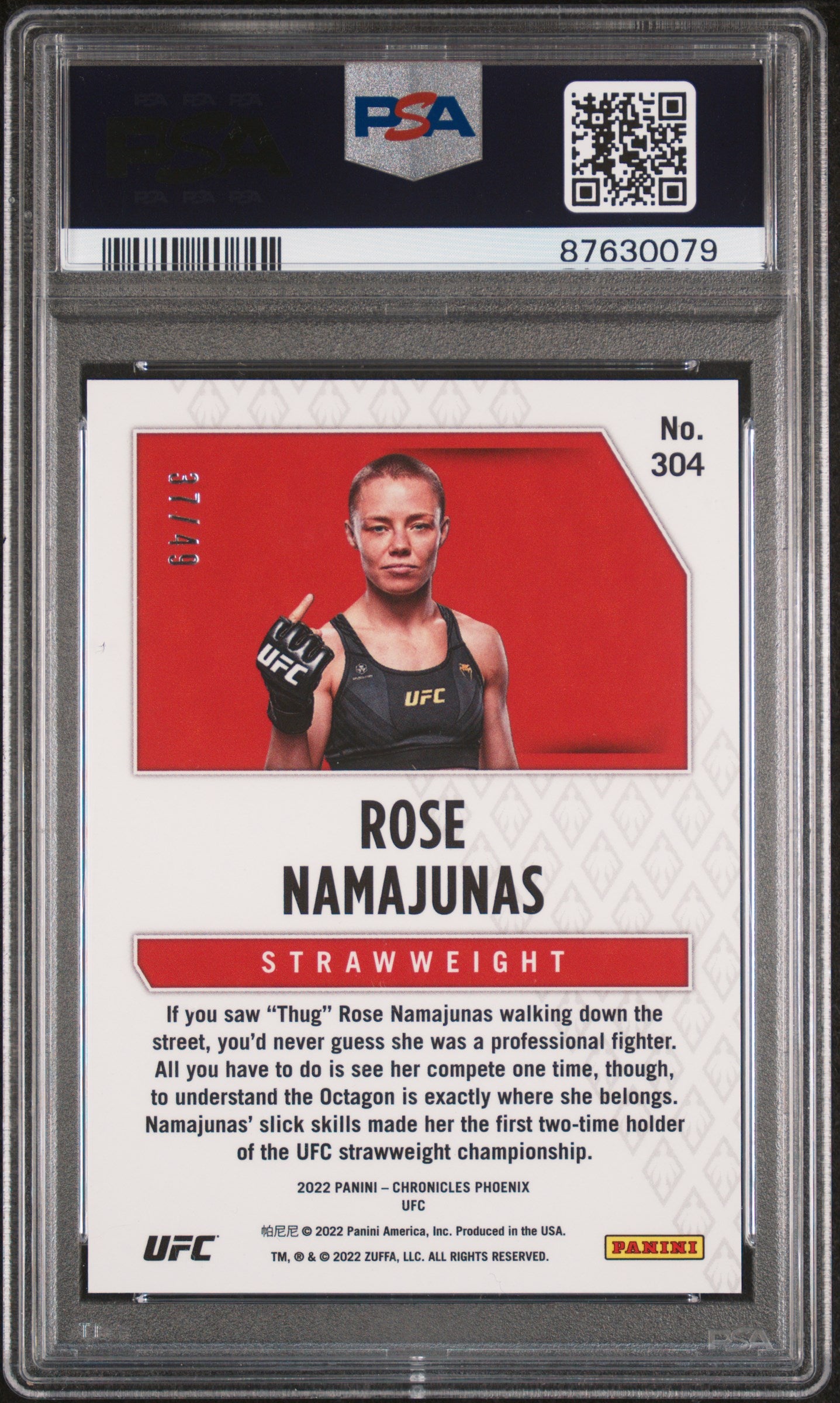 2022 Panini Chronicles Purple Rose Namajunas #304 /49 PSA 10