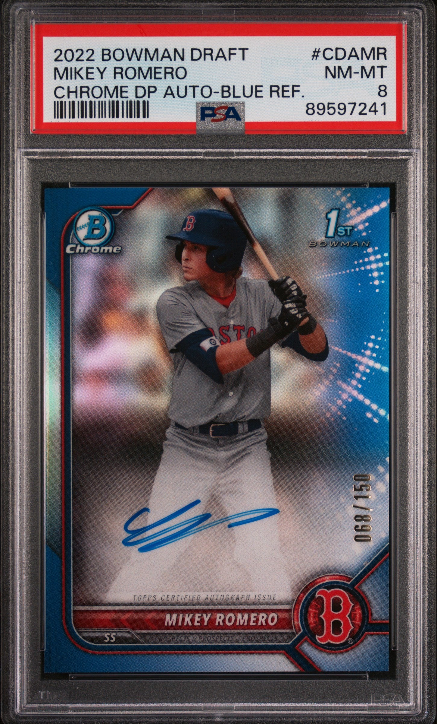 2022 Bowman Draft Blue Refractor Mikey Romero #CDA-MR Auto /150 PSA 8